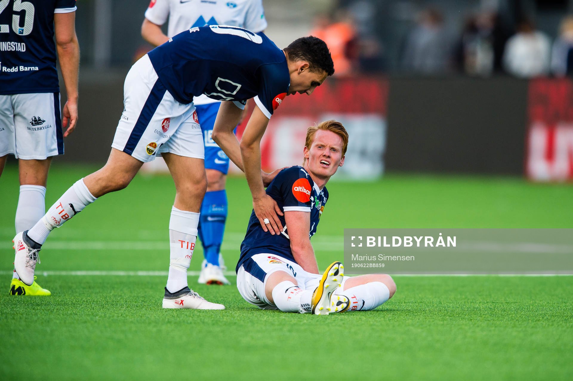 Mustafa Abdellaoue and Martin Rønning Ovenstad of Strømsgodset after the Eliteserien match between Strømsgodset and Molde on June 22, 2019 in Drammen.