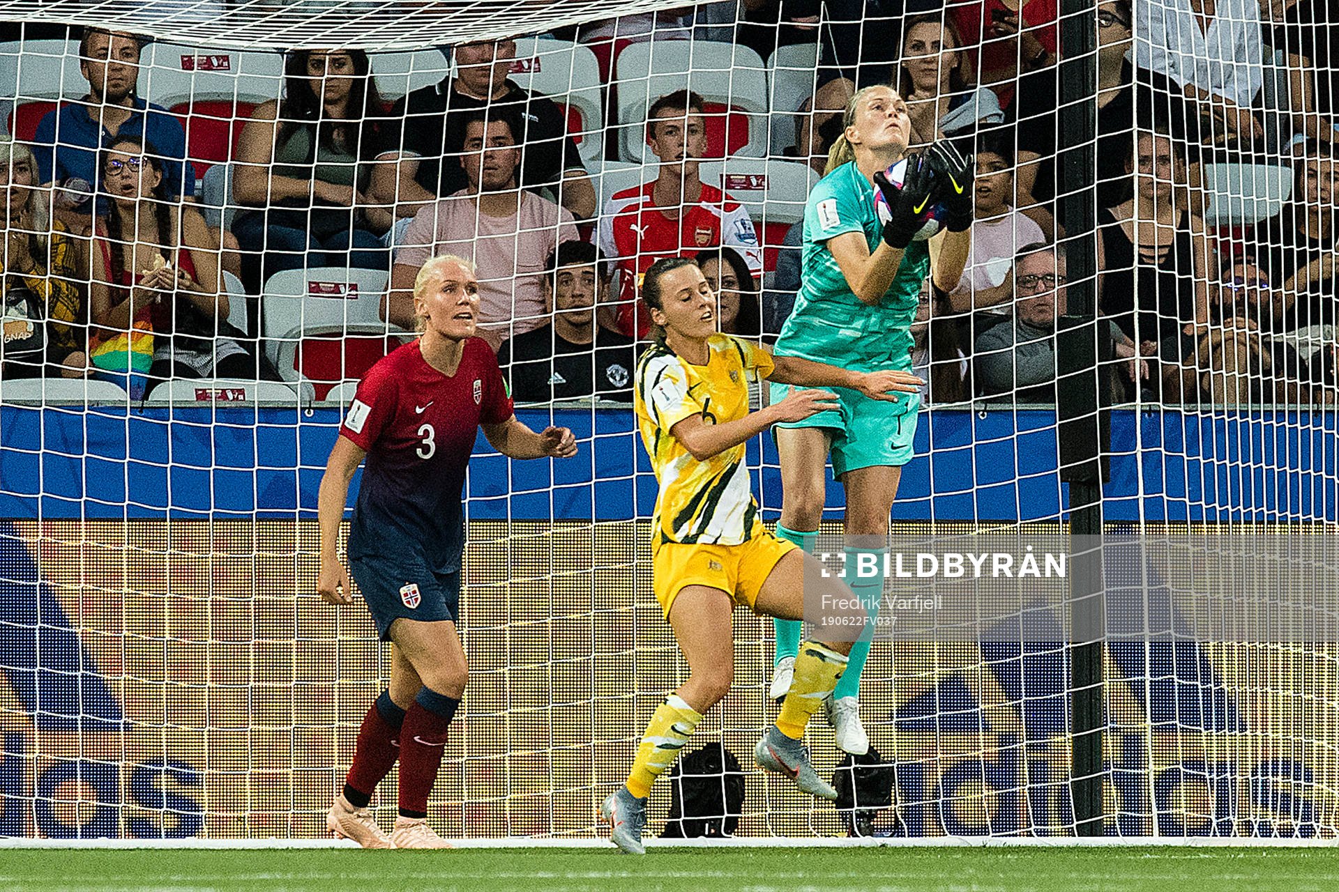 Goalkeeper Ingrid Hjelmseth of Norway saves