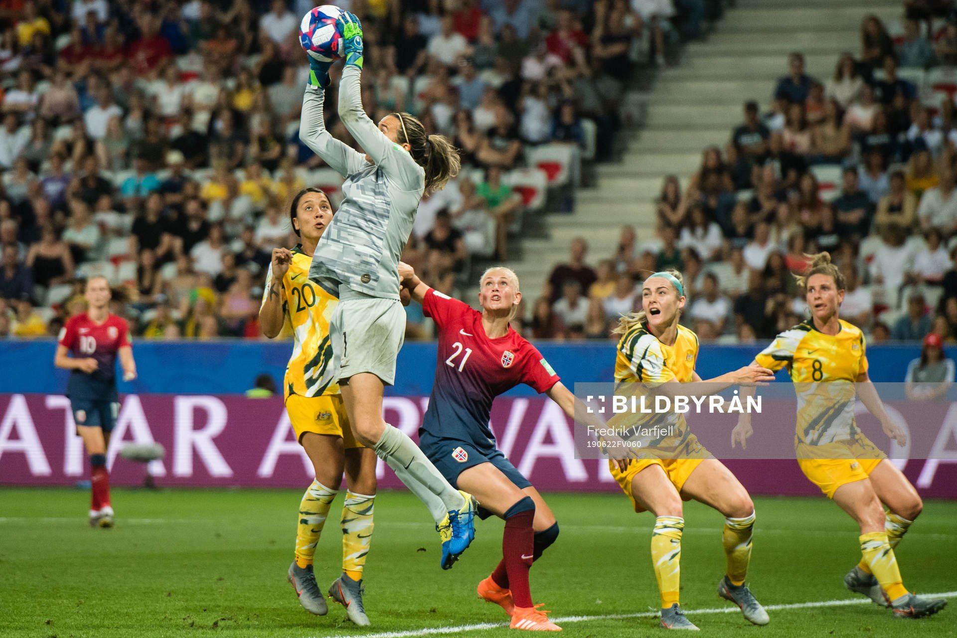 Sam Kerr, goalkeeper Lydia Williams of Australia and Karina