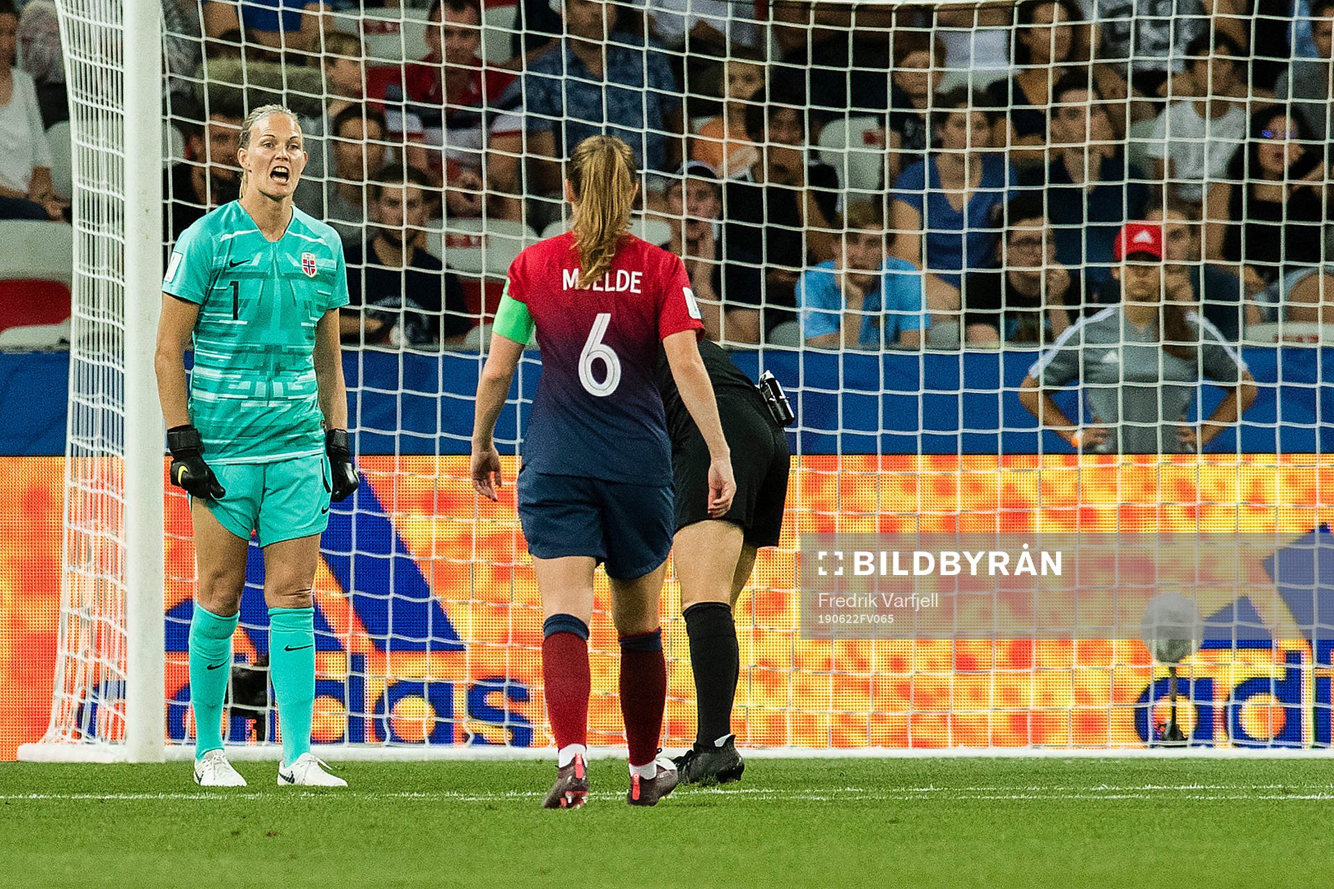 Goalkeeper Ingrid Hjelmseth of Norway reacts