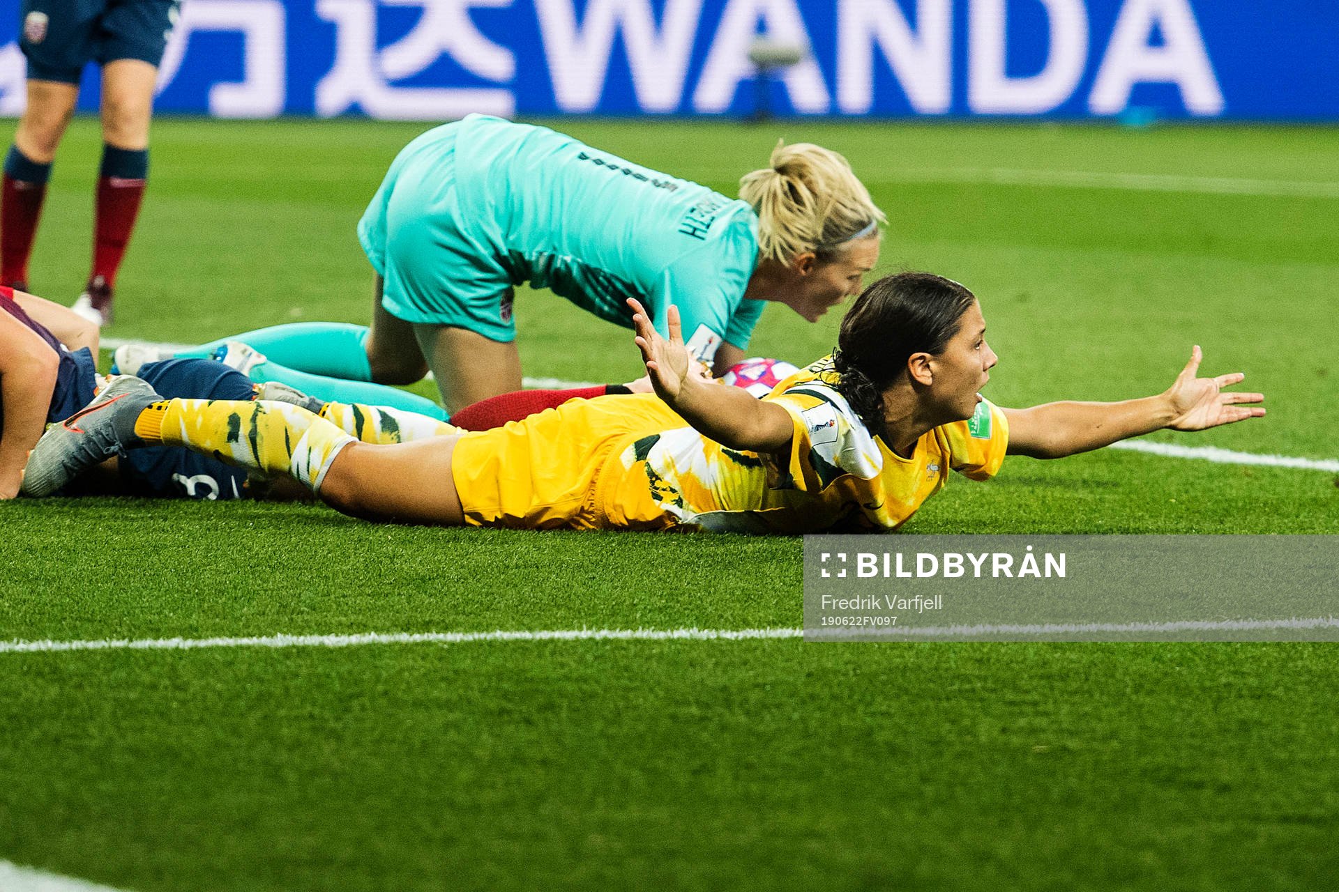 Sam Kerr of Australia reacts