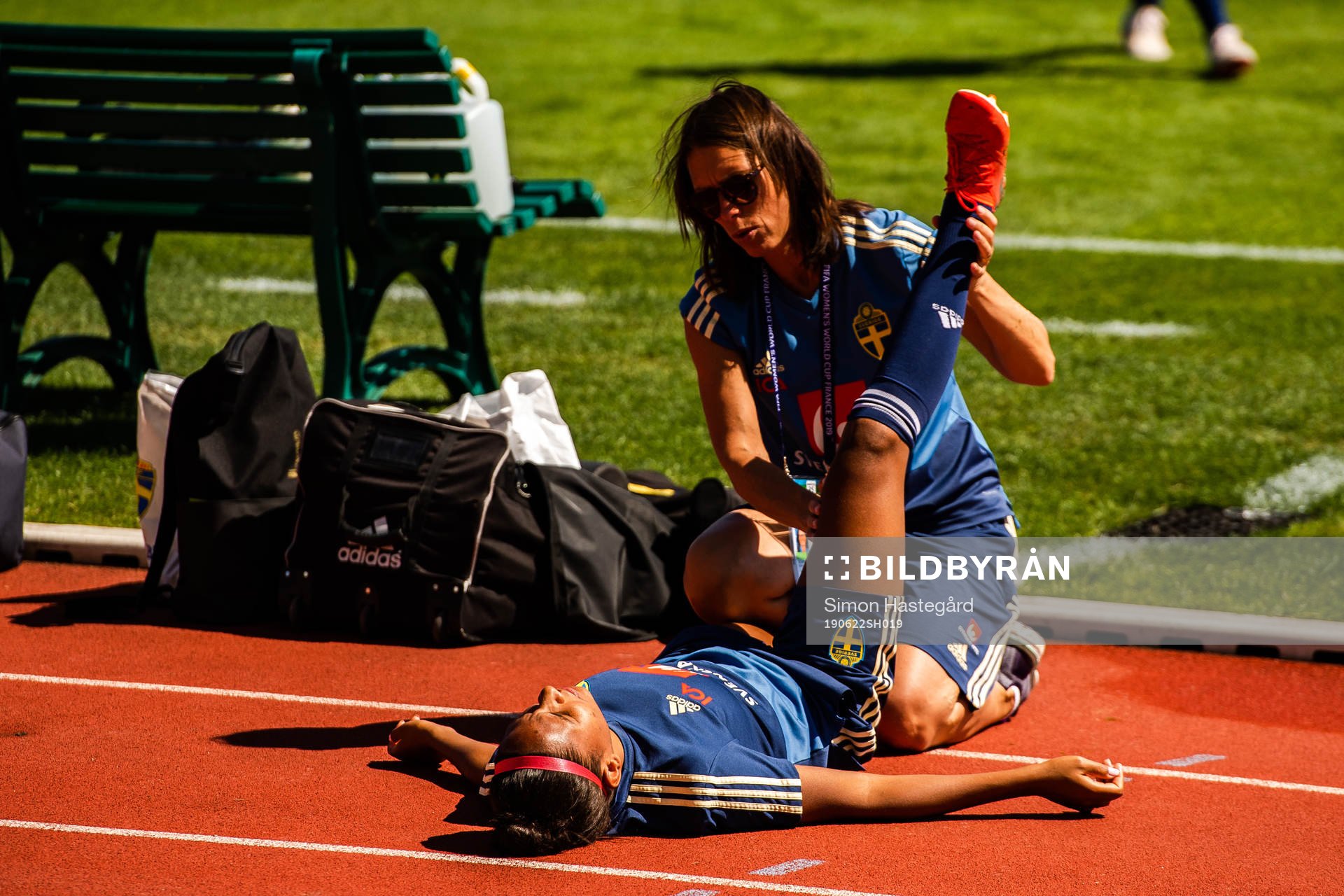 Madelen Janogy of Sweden receives treatment