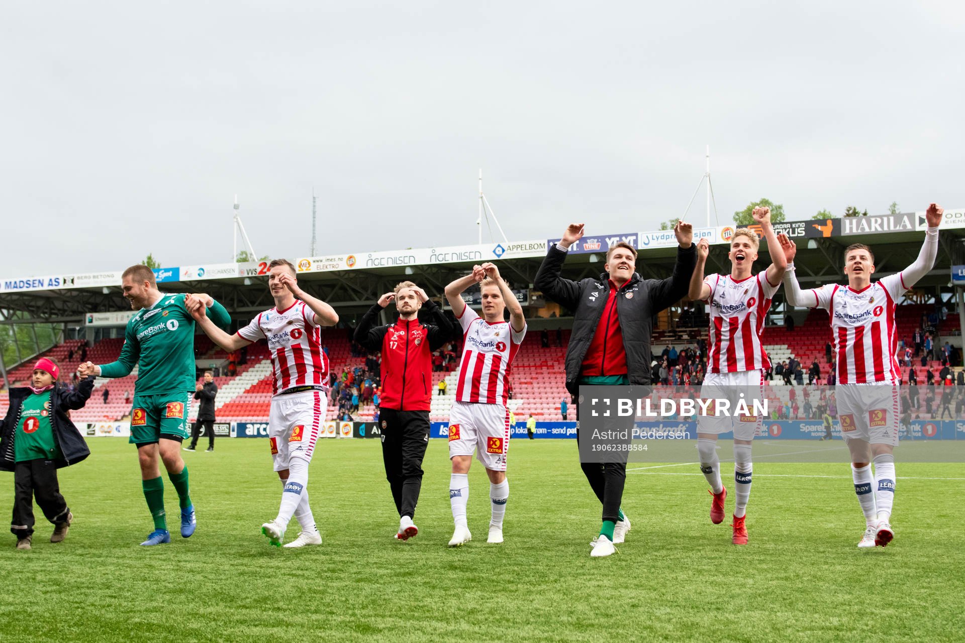 Players of Tromsø celebrate after the Eliteserien match between Tromsø and Rosenborg on June 23, 2019 in Tromsø.