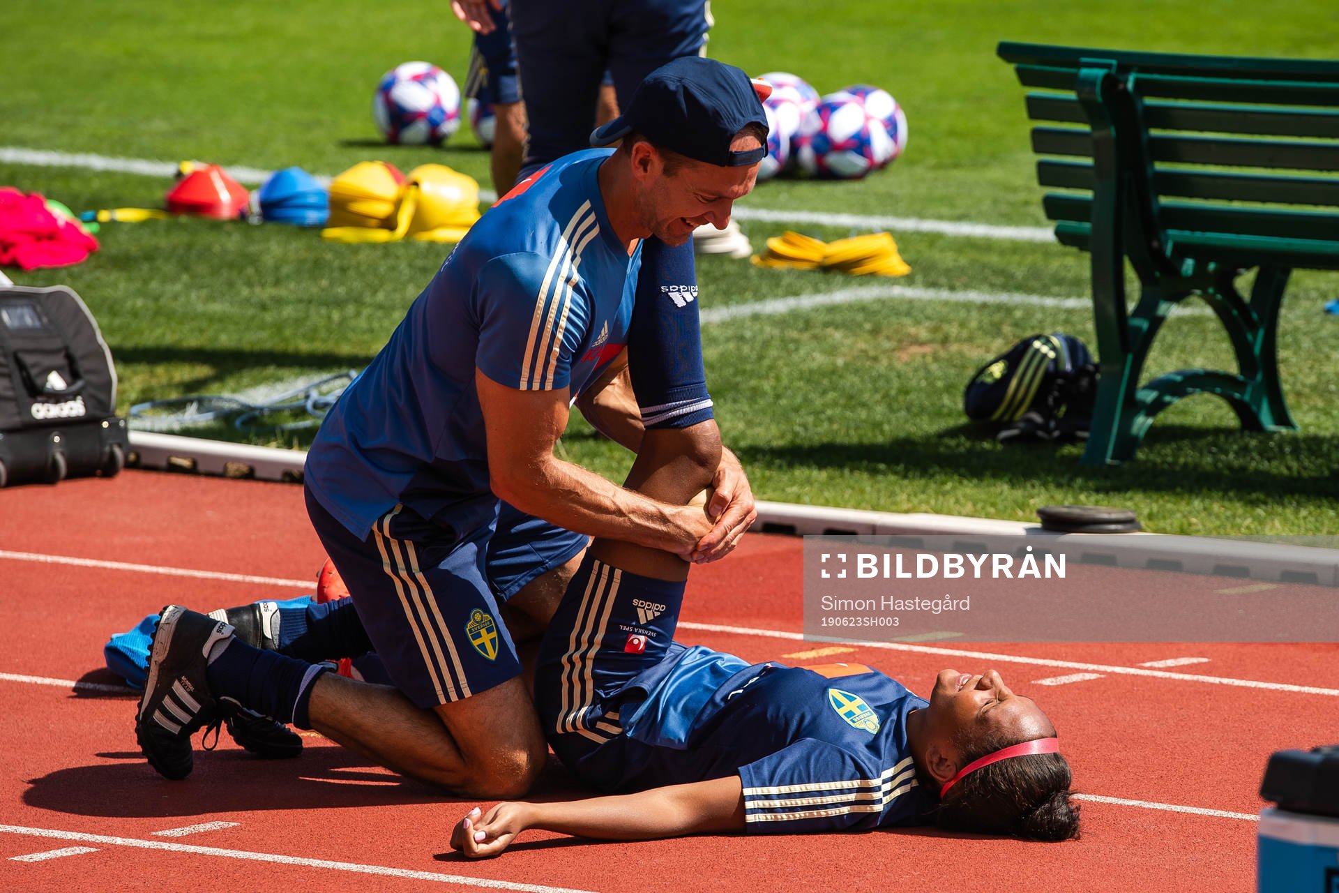 Madelen Janogy of Sweden receives treatment