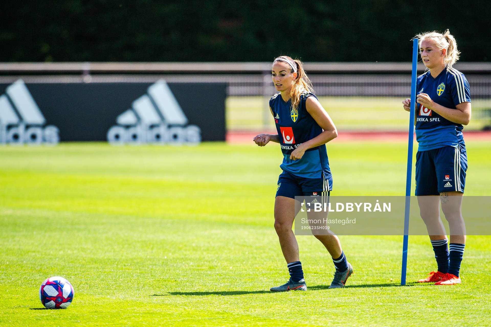 Kosovare Asllani and Stina Blackstenius of Sweden