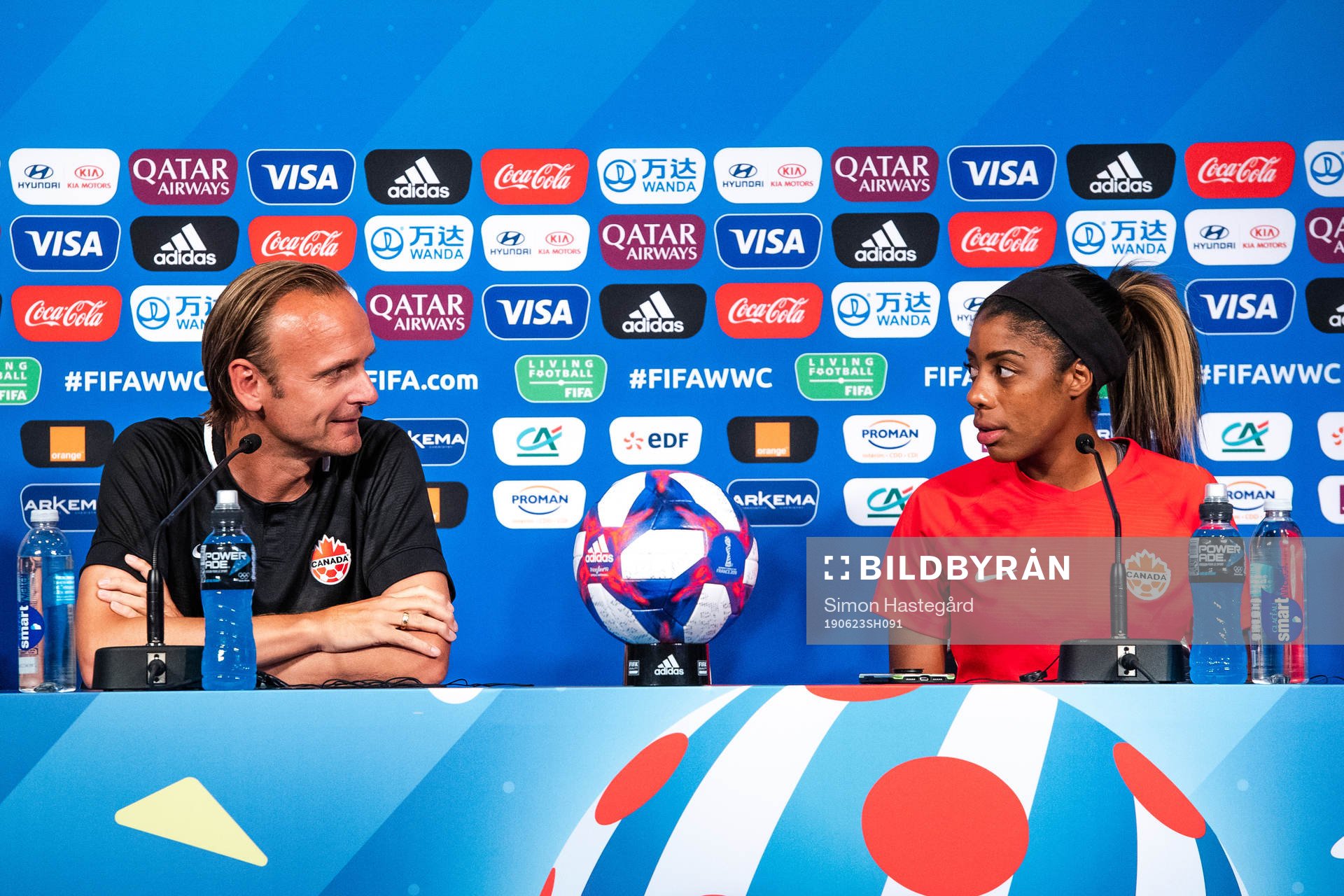 Kenneth Heiner-Møller ,head coach and Ashley Lawrence of Canada during a press conference on June 23, 2019 in Paris.
