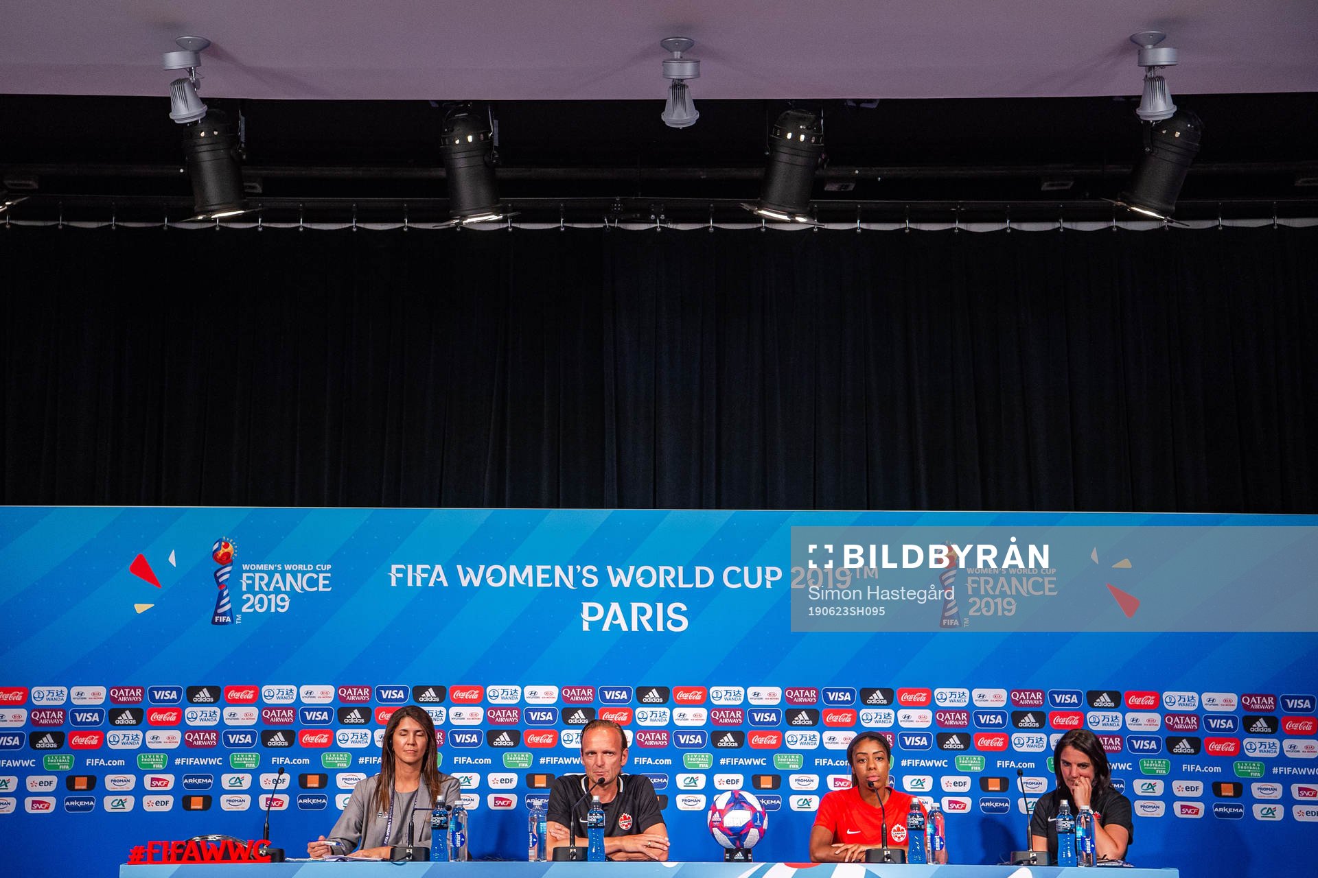 Kenneth Heiner-Møller ,head coach and Ashley Lawrence of Canada during a press conference on June 23, 2019 in Paris.