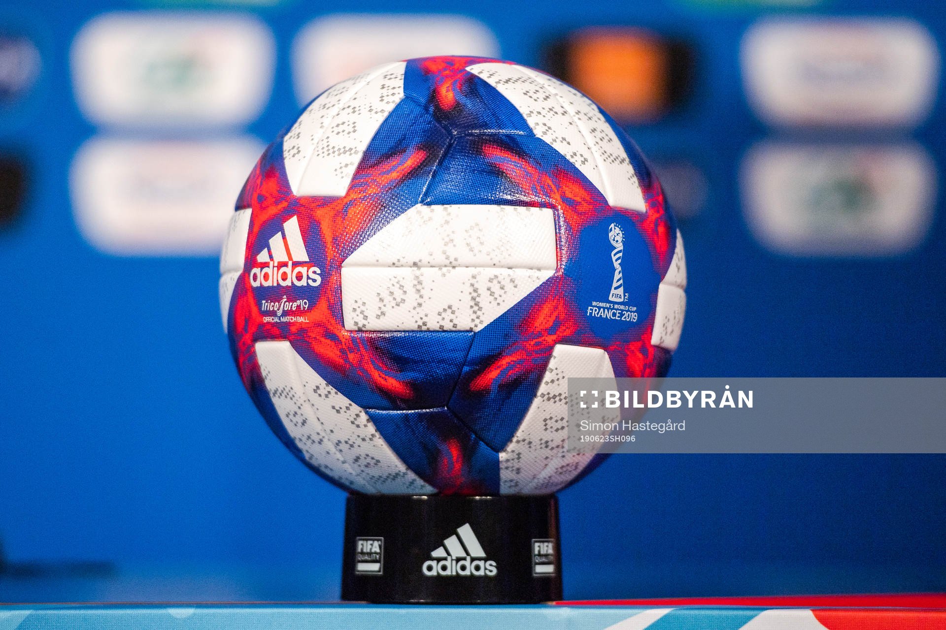 The official match ball for the knockout stage of the FIFA Women´s World Cup during a press conference on June 23, 2019 in Paris.