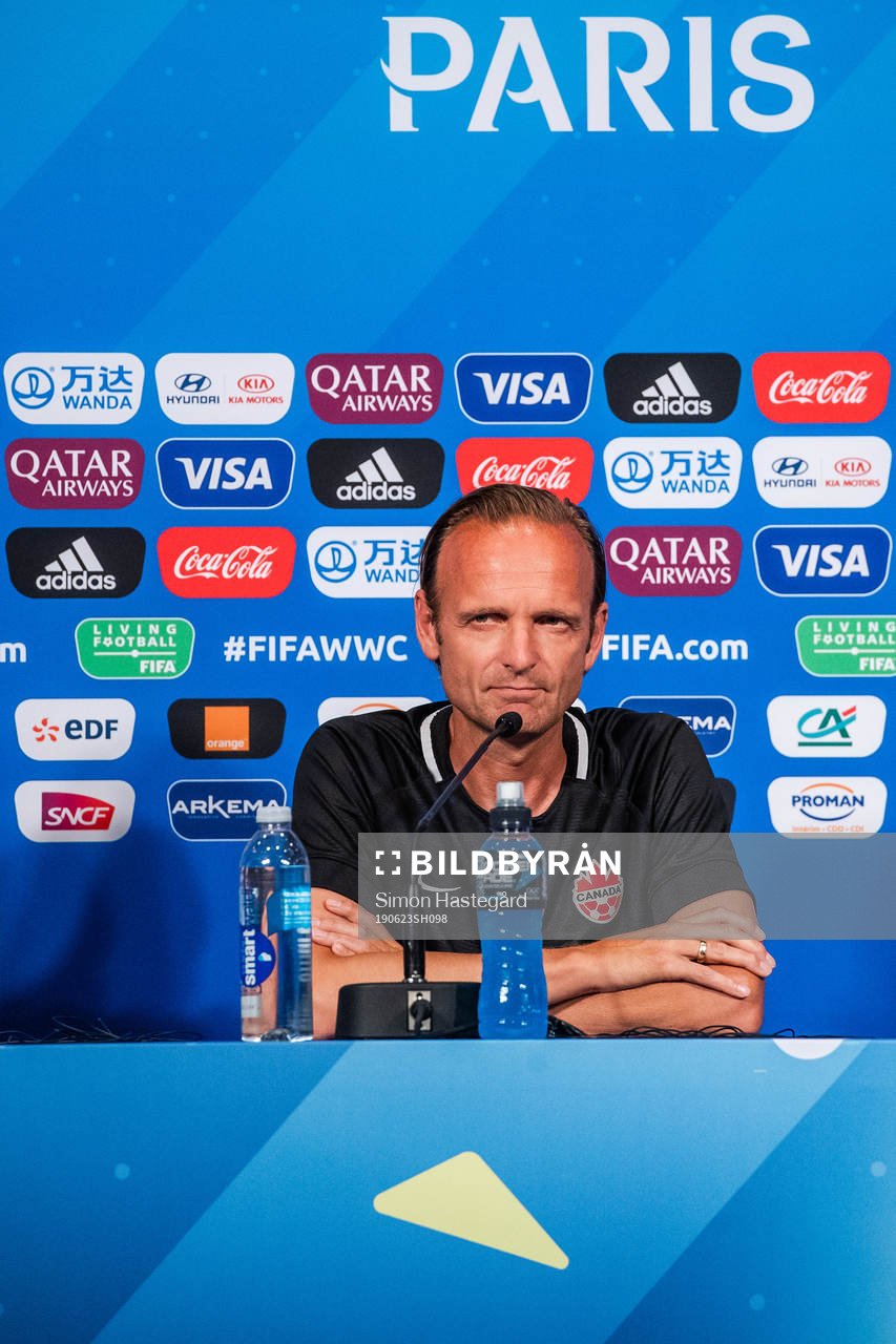 Kenneth Heiner-Møller ,head coach of Canada during a press conference on June 23, 2019 in Paris.