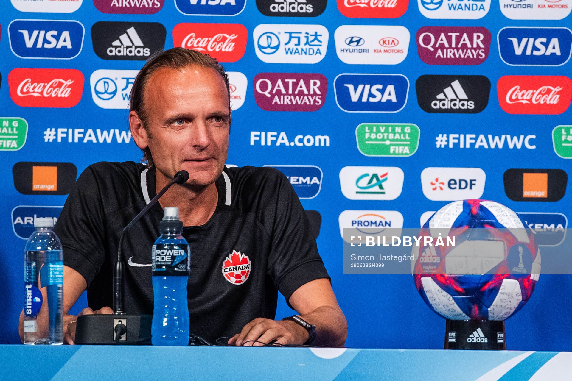 Kenneth Heiner-Møller ,head coach of Canada during a press conference on June 23, 2019 in Paris.