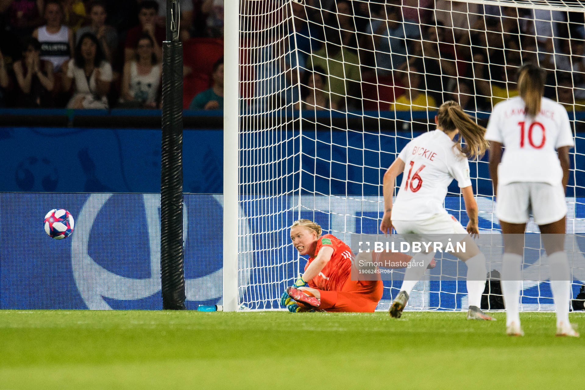 Goalkeeper Hedvig Lindahl of Sweden saves a penalty