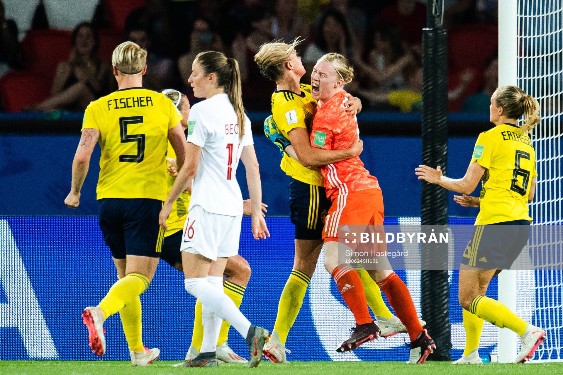 Goalkeeper Hedvig Lindahl of Sweden celebrates