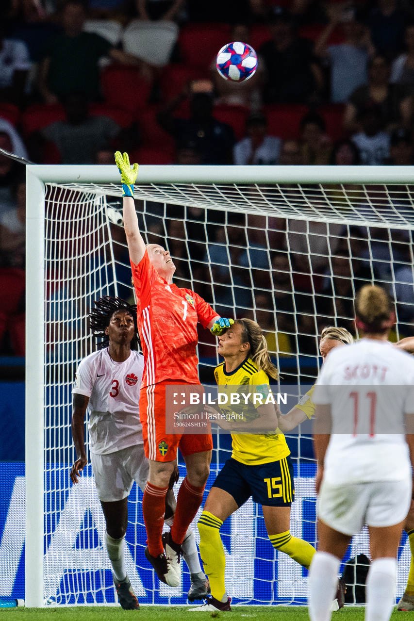 Goalkeeper Hedvig Lindahl and Elin Rubensson of Sweden