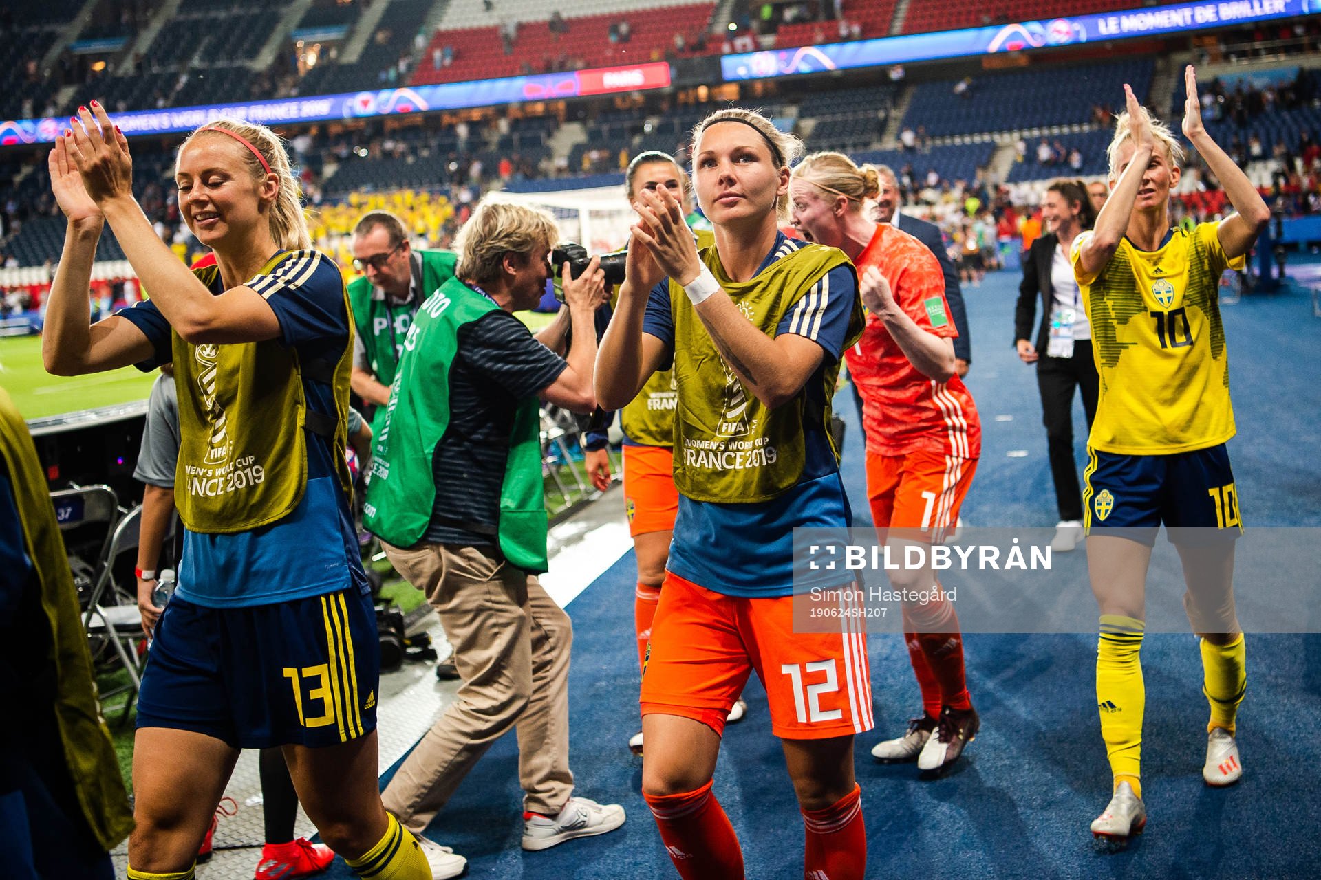 Amanda Ilestedt and goalkeeper Jennifer Falk of Sweden