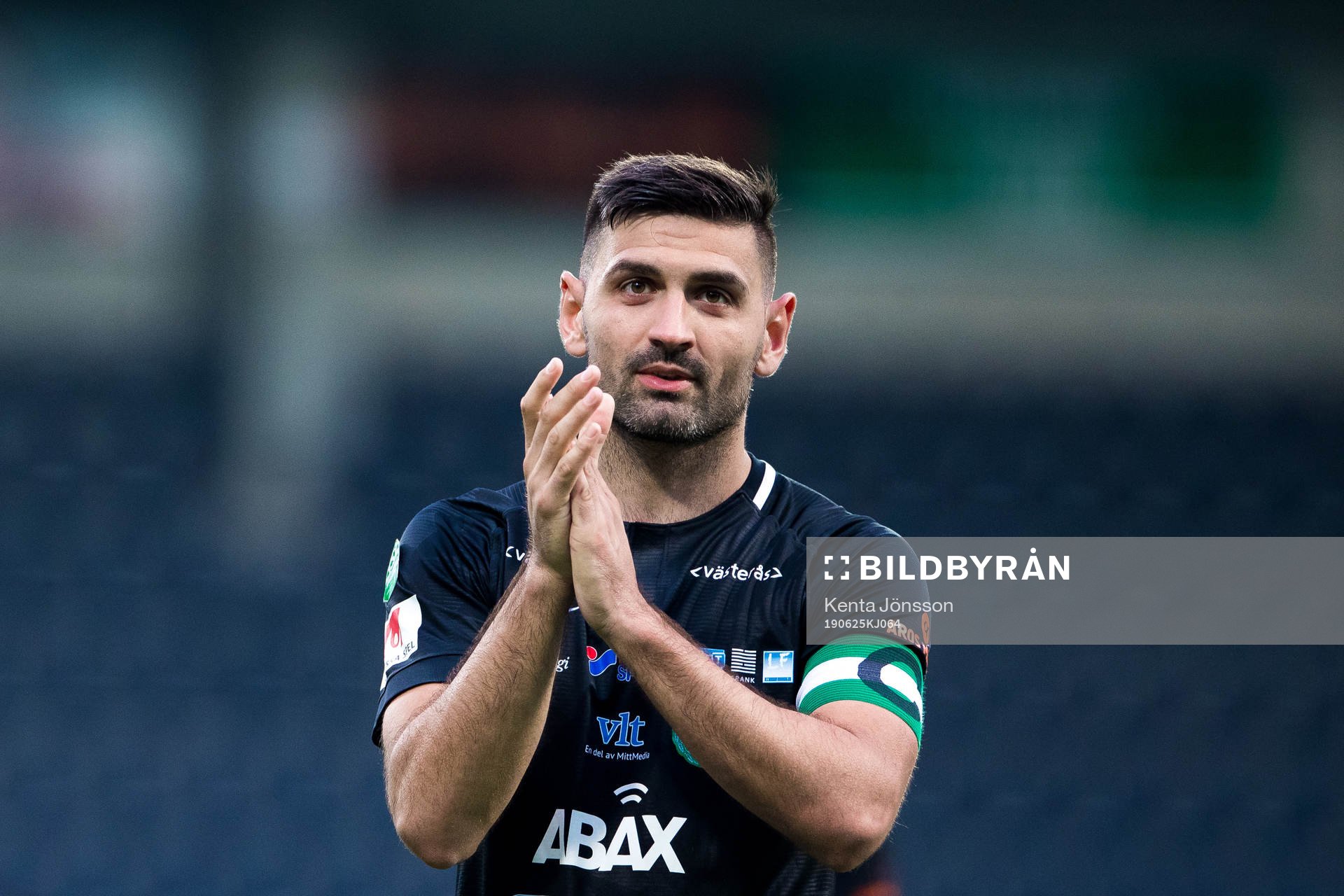 Västerås Ilir Berisha  jublar efter fotbollsmatchen i Superettan mellan Dalkurd och Västerås den 25 juni 2019 i Gävle. 
