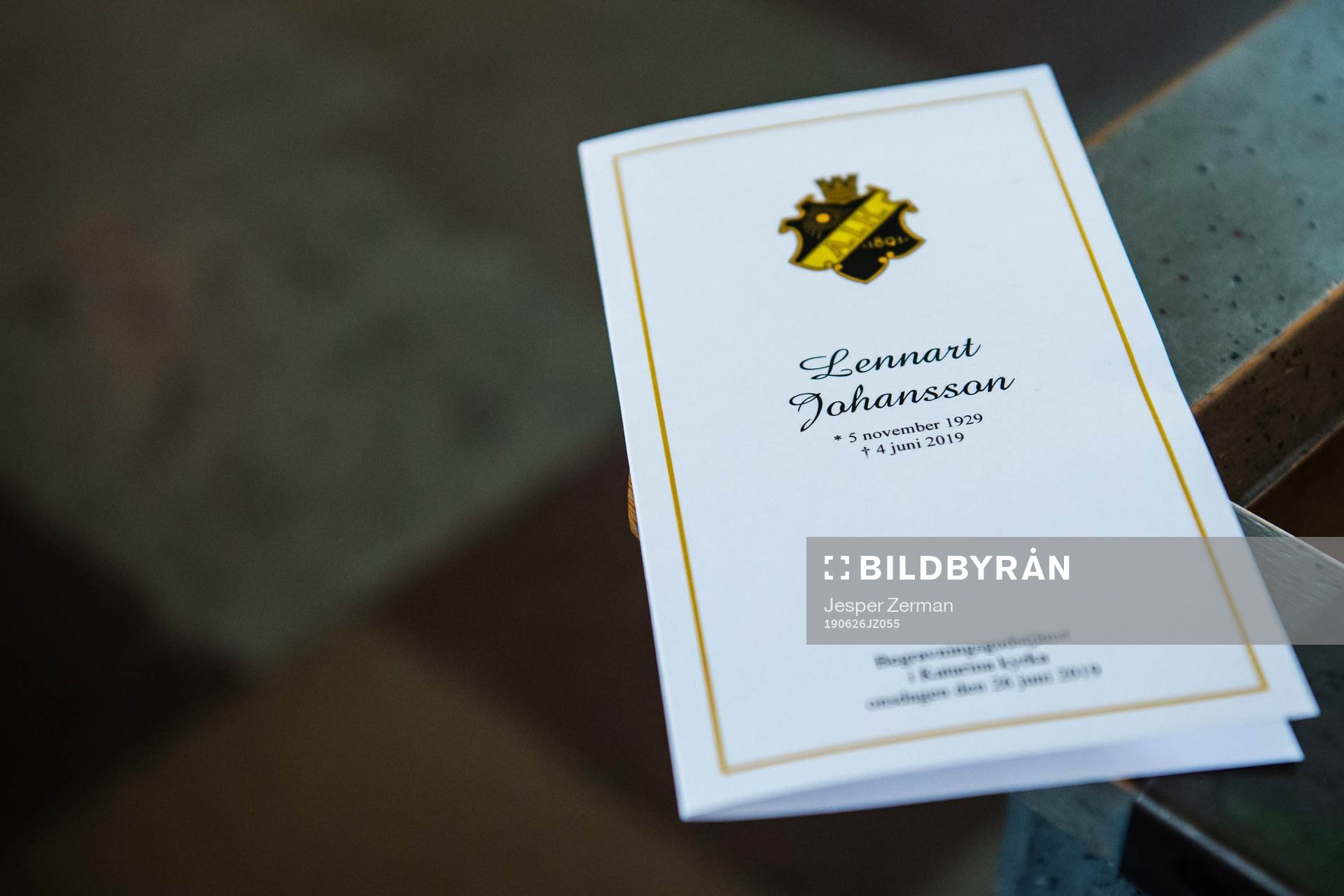 Leaflet of the funeral of former UEFA president Lennart