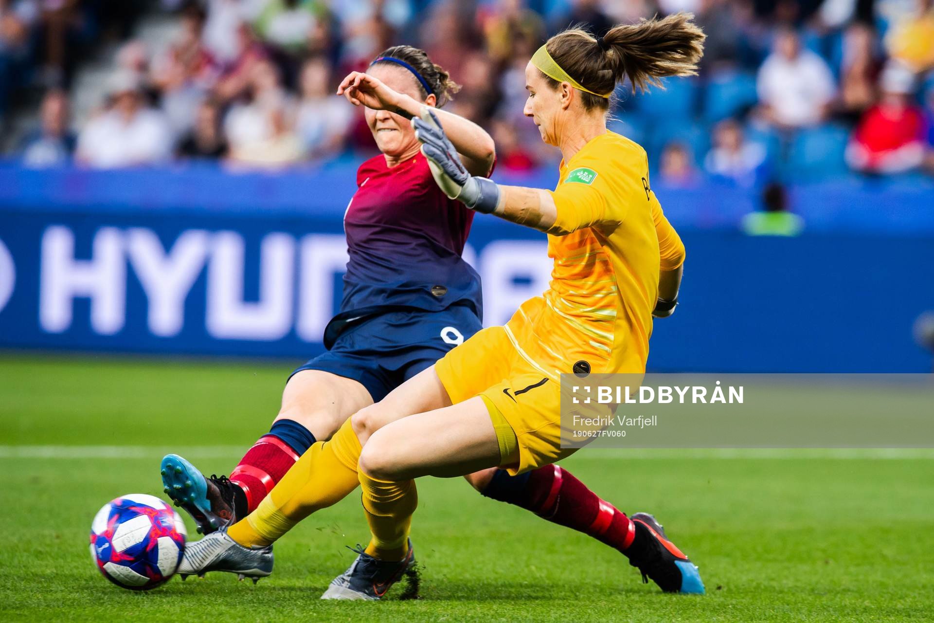 Goalkeeper Karen Bardsley of England and Isabell Lehn