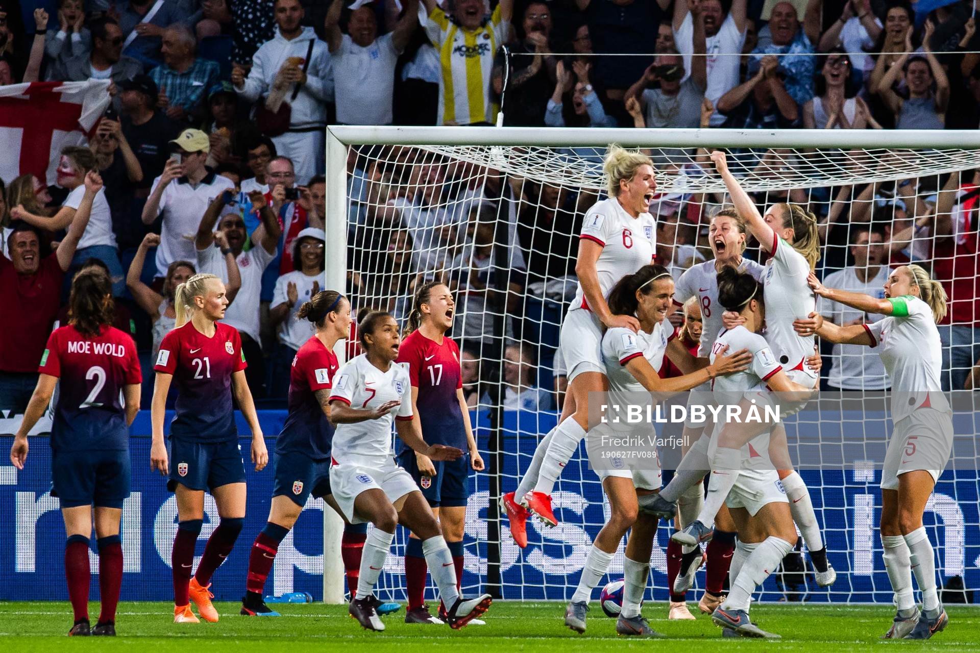 Lucy Bronze of England celebrate with teammates