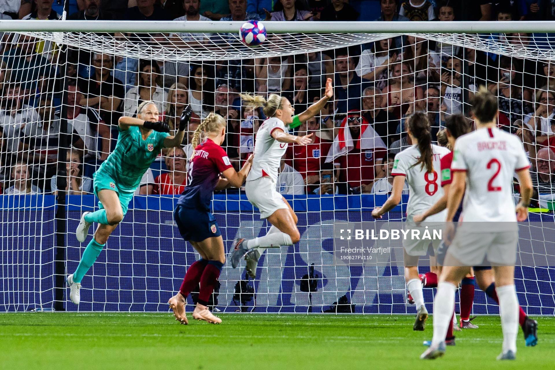 Goalkeeper Ingrid Hjelmseth of Norway and Steph Houghton of