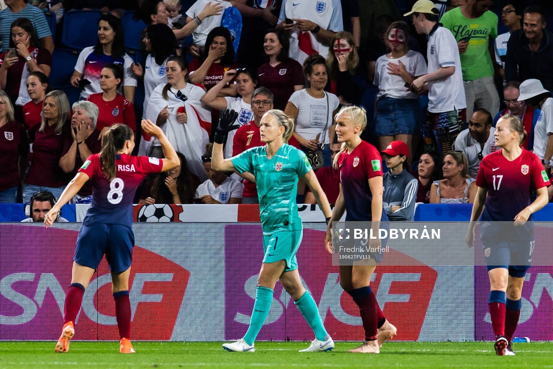 Vilde Bøe Risa and goalkeeper Ingrid Hjelmseth of Norway