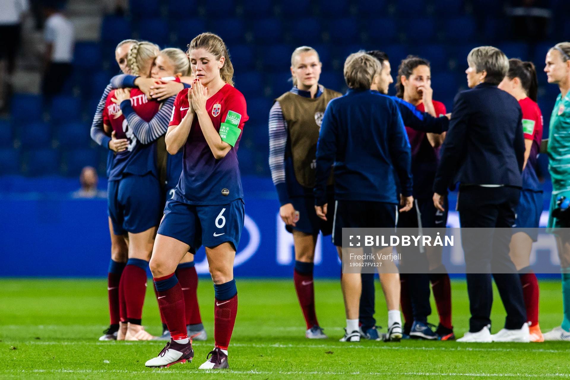 Maren Nævdal Mjelde of Norway looks dejected