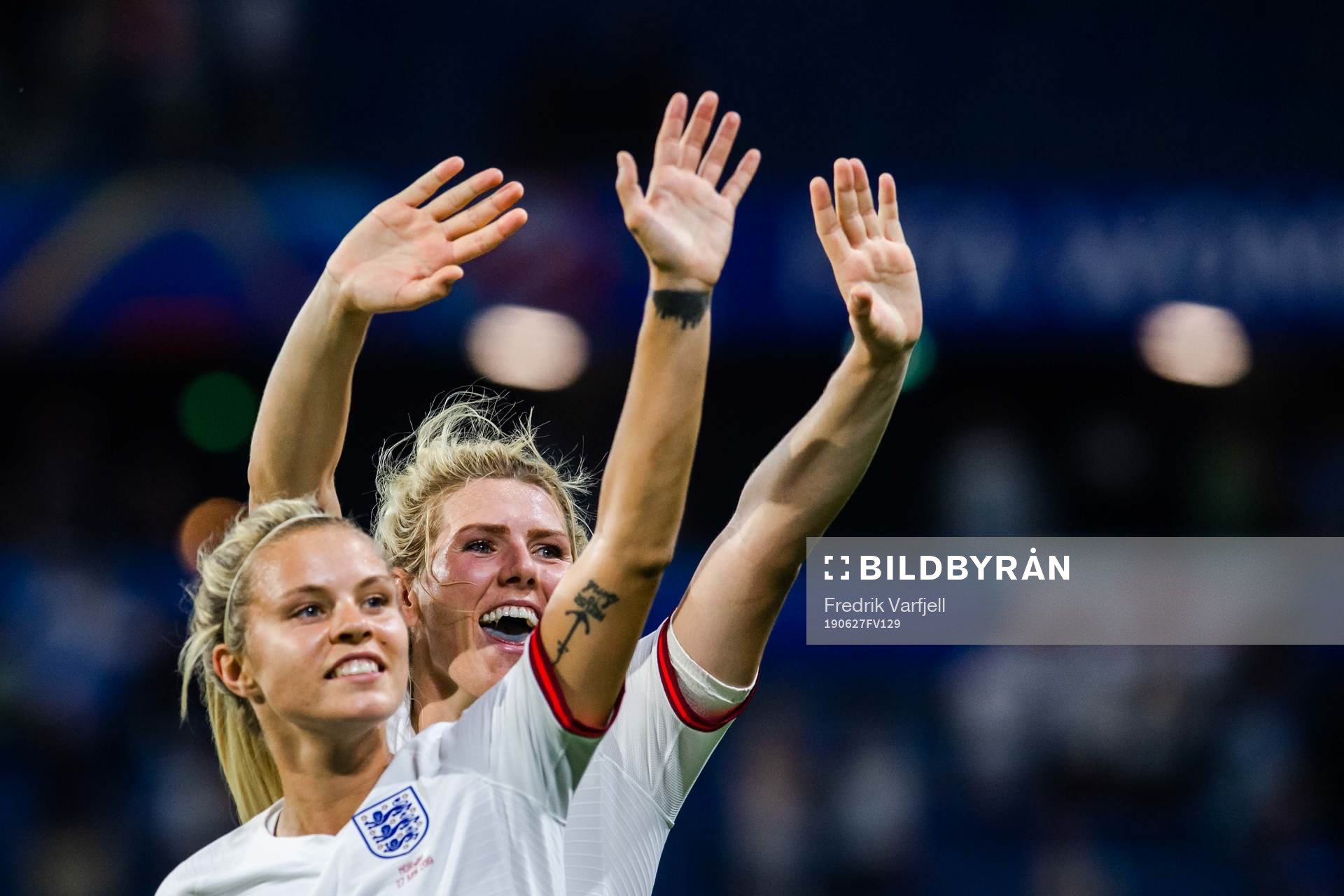 Rachel Daly and Millie Bright of England celebrate