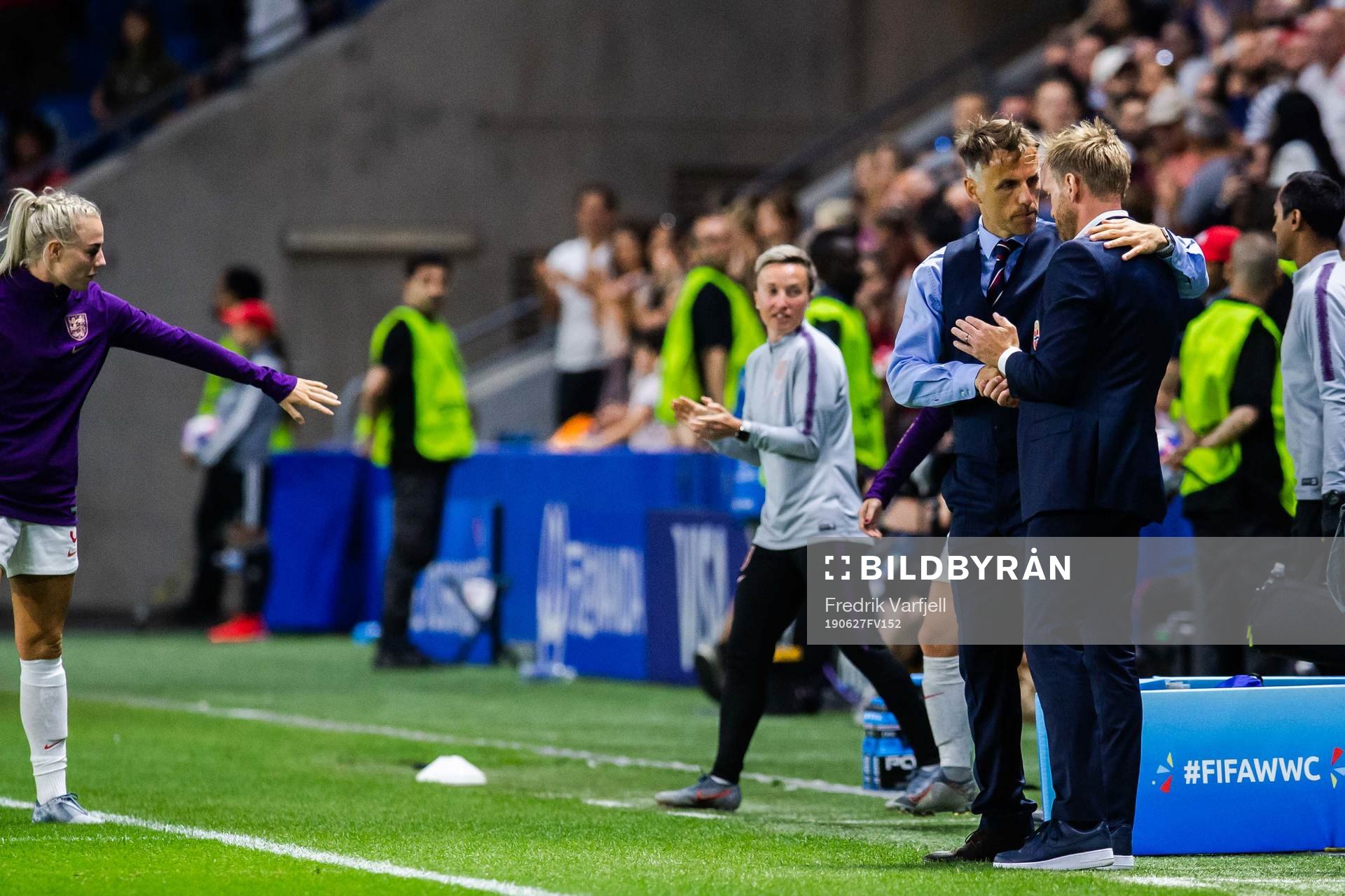 Phil Neville, head coach of England, and Martin Sjögren,
