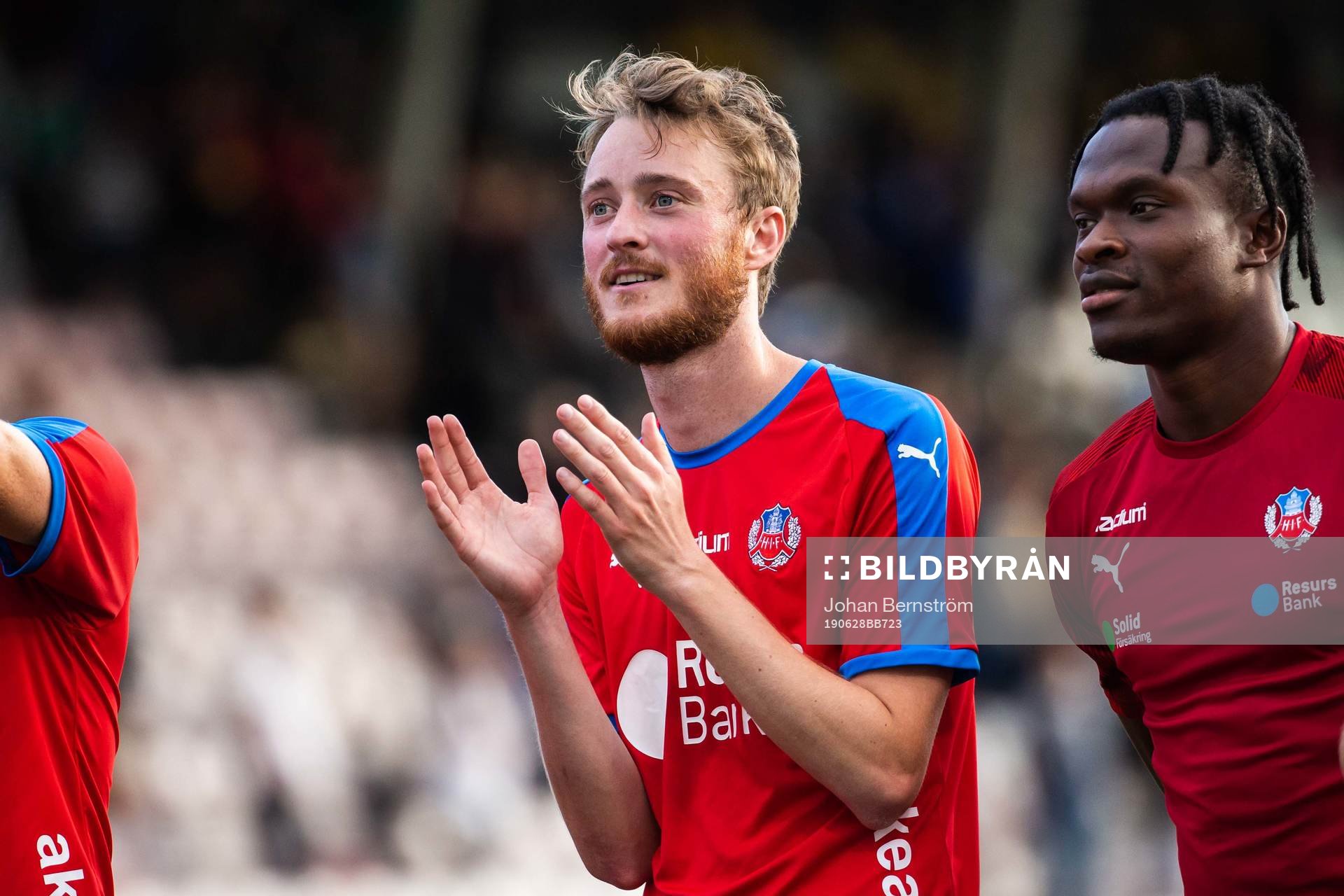 Helsingborgs Rasmus Jönsson jublar efter  fotbollsmatchen i Allsvenskan mellan Örebro och Helsingborg den 28 juni 2019 i Örebro.
