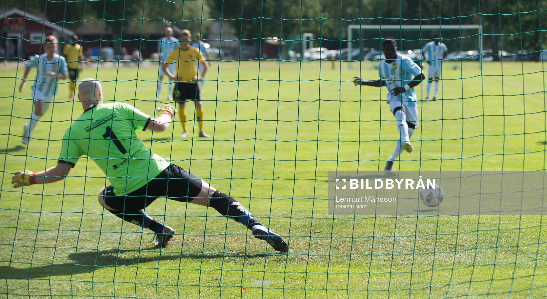 IFK Hässleholms Mike Andrew placerar in en straffspark i matchen i division 2 mellan Räppe och IFK Hässleholm i Växjö 29 juni 2019.  