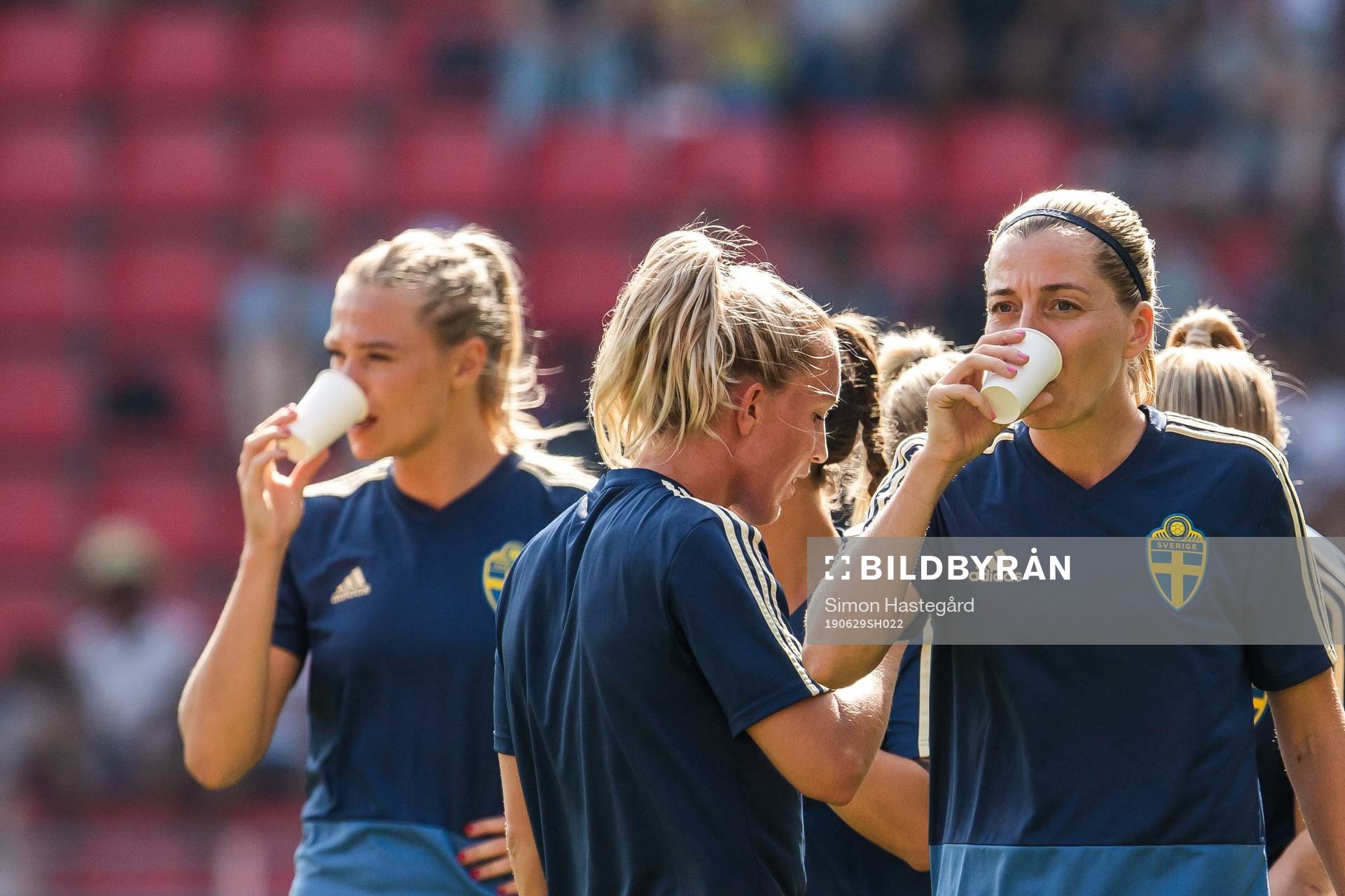 Linda Sembrant of Sweden drinks water