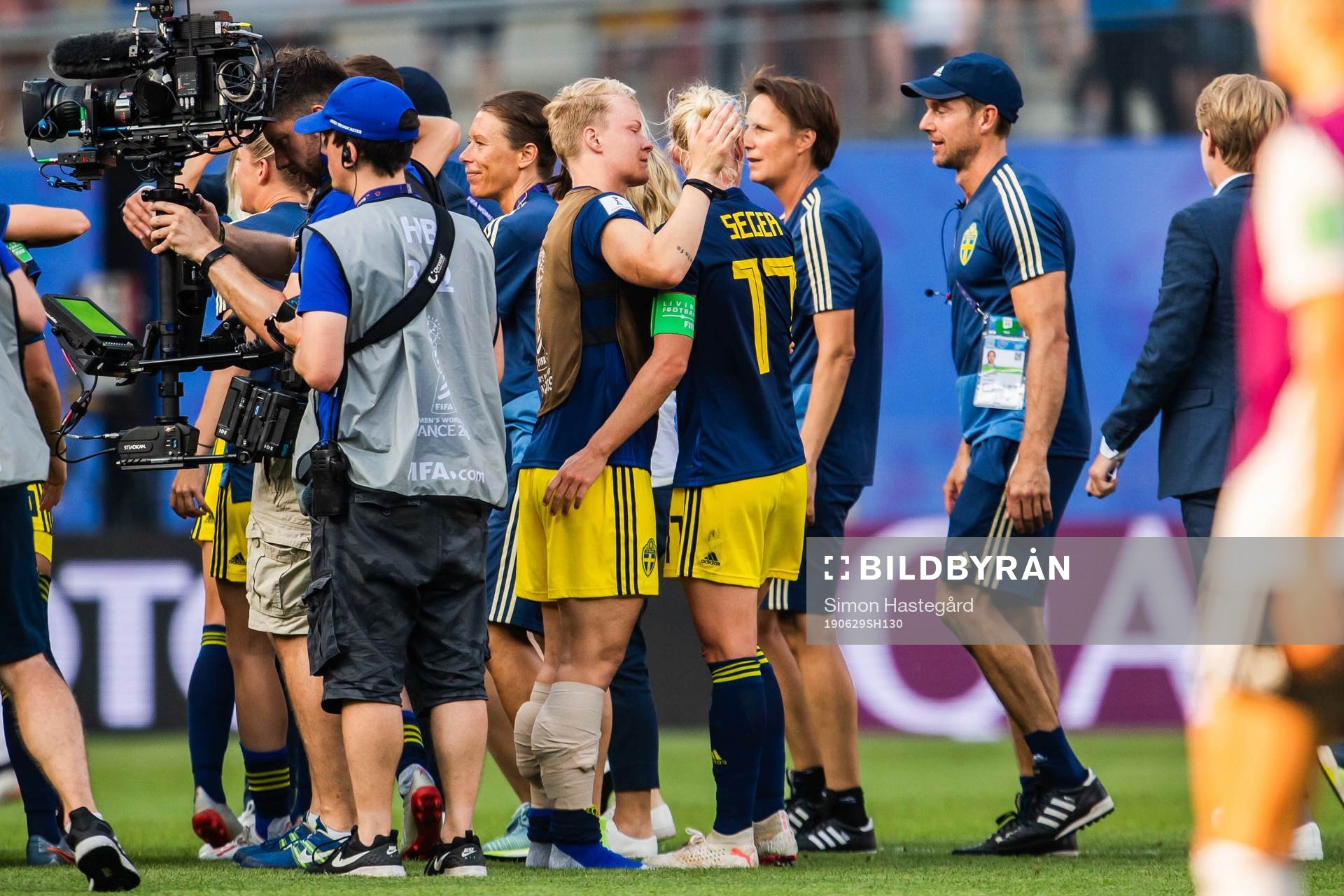 Nilla Fischer and Caroline Seger of Sweden celebrate