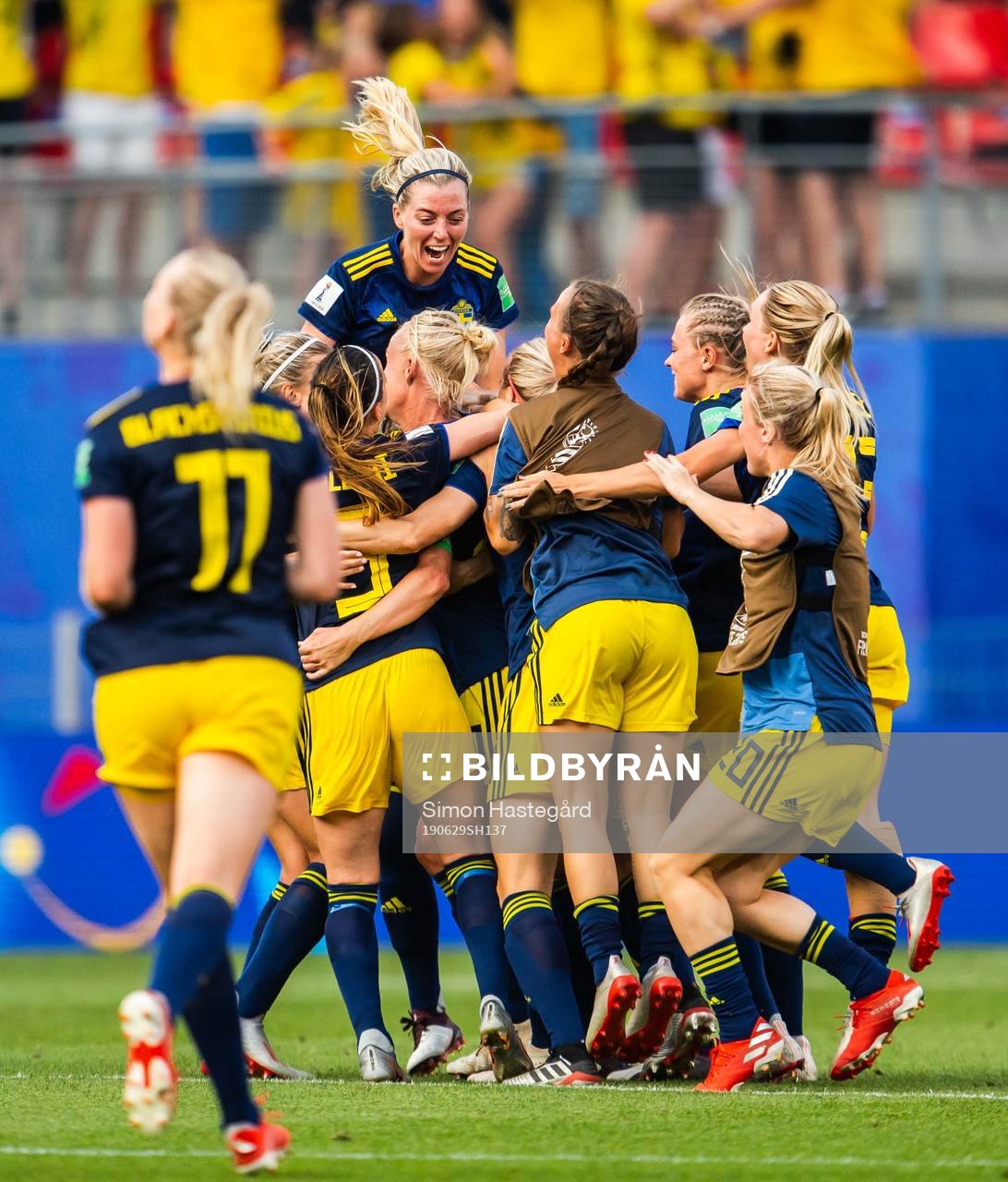 Linda Sembrant of Sweden celebrate with teammates