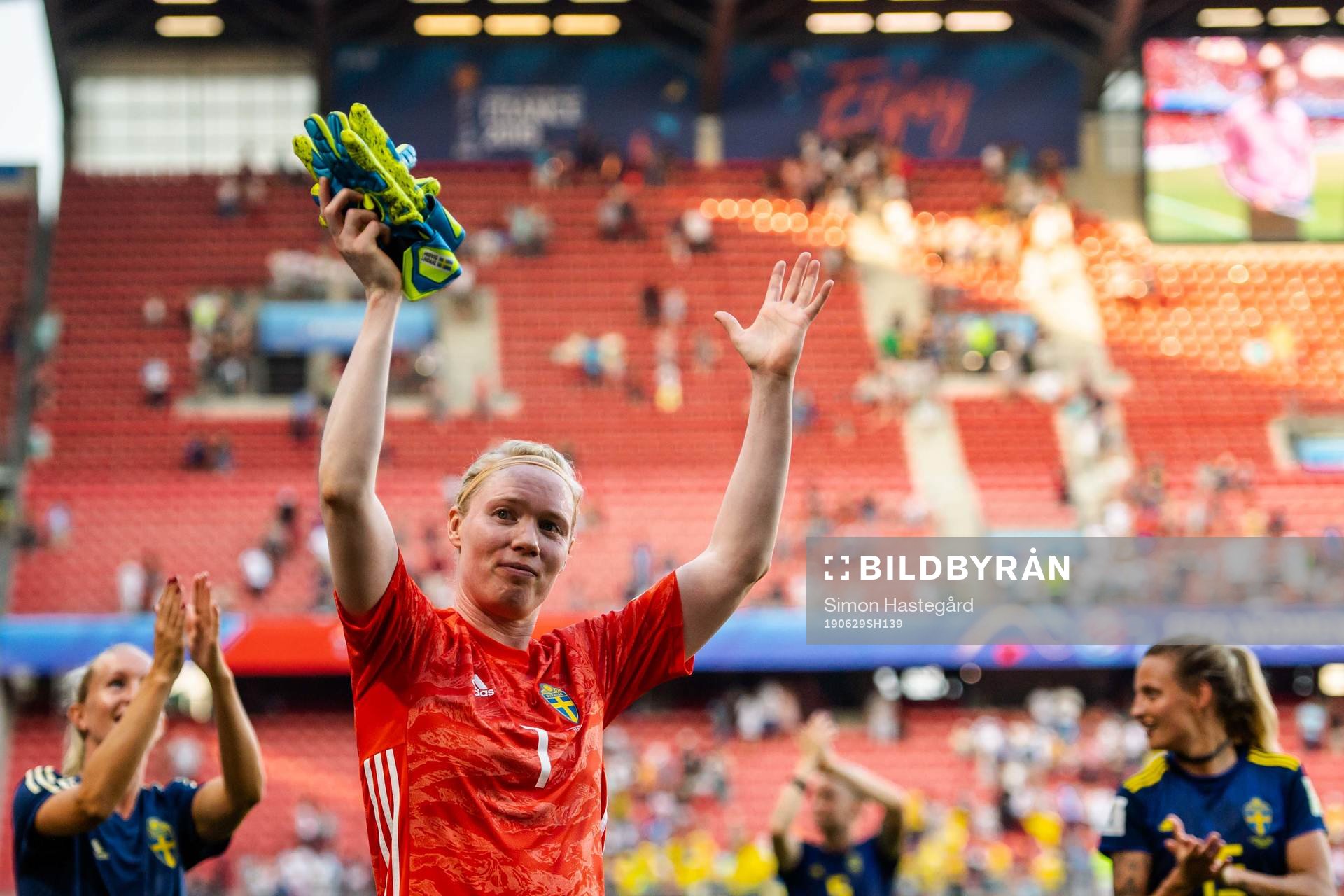 Goalkeeper Hedvig Lindahl of Sweden celebrates