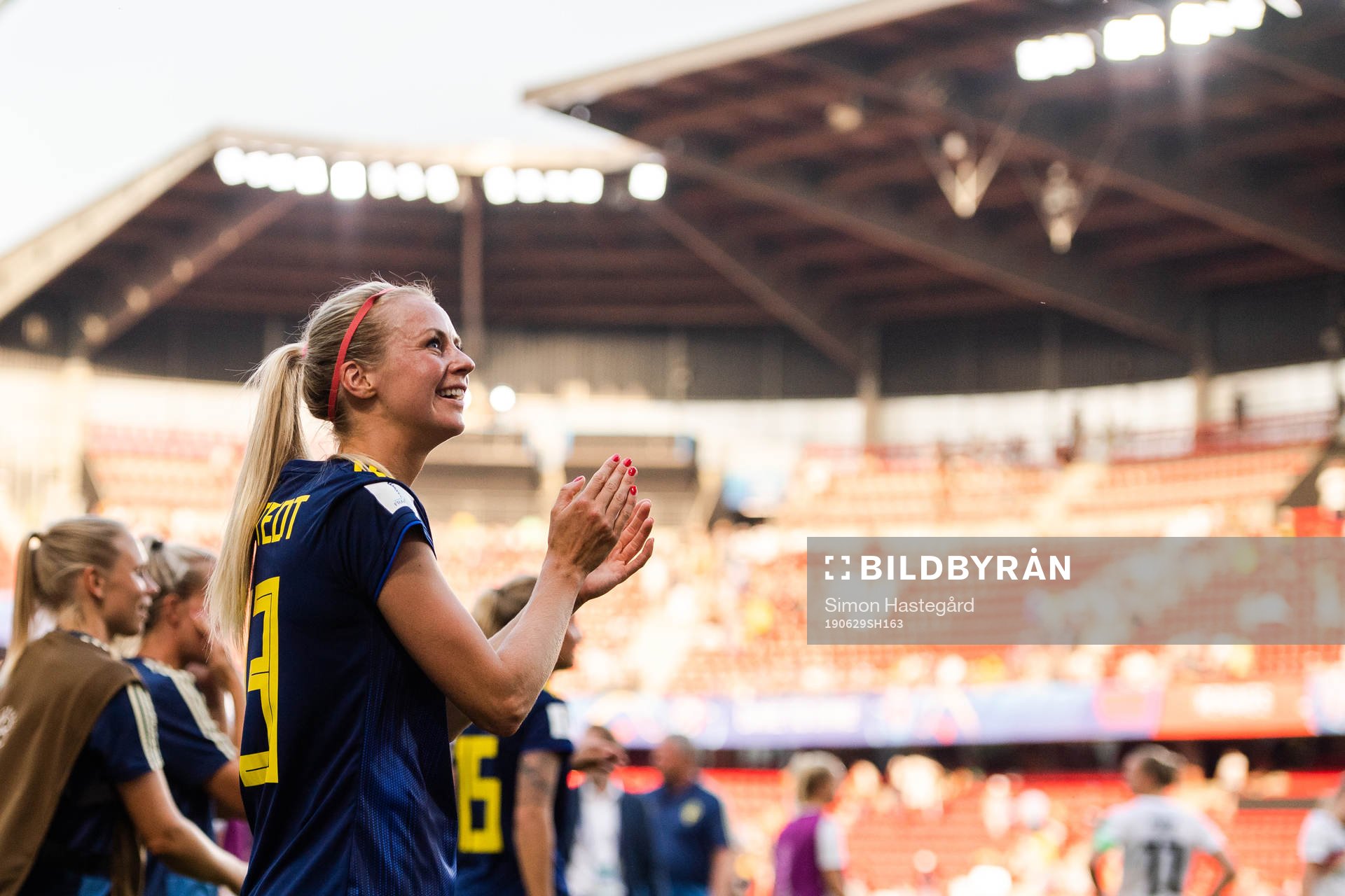 Amanda Ilestedt of Sweden celebrates after the FIFA Women's World Cup quarter final between Germany and Sweden on June 29, 2019 in Rennes.