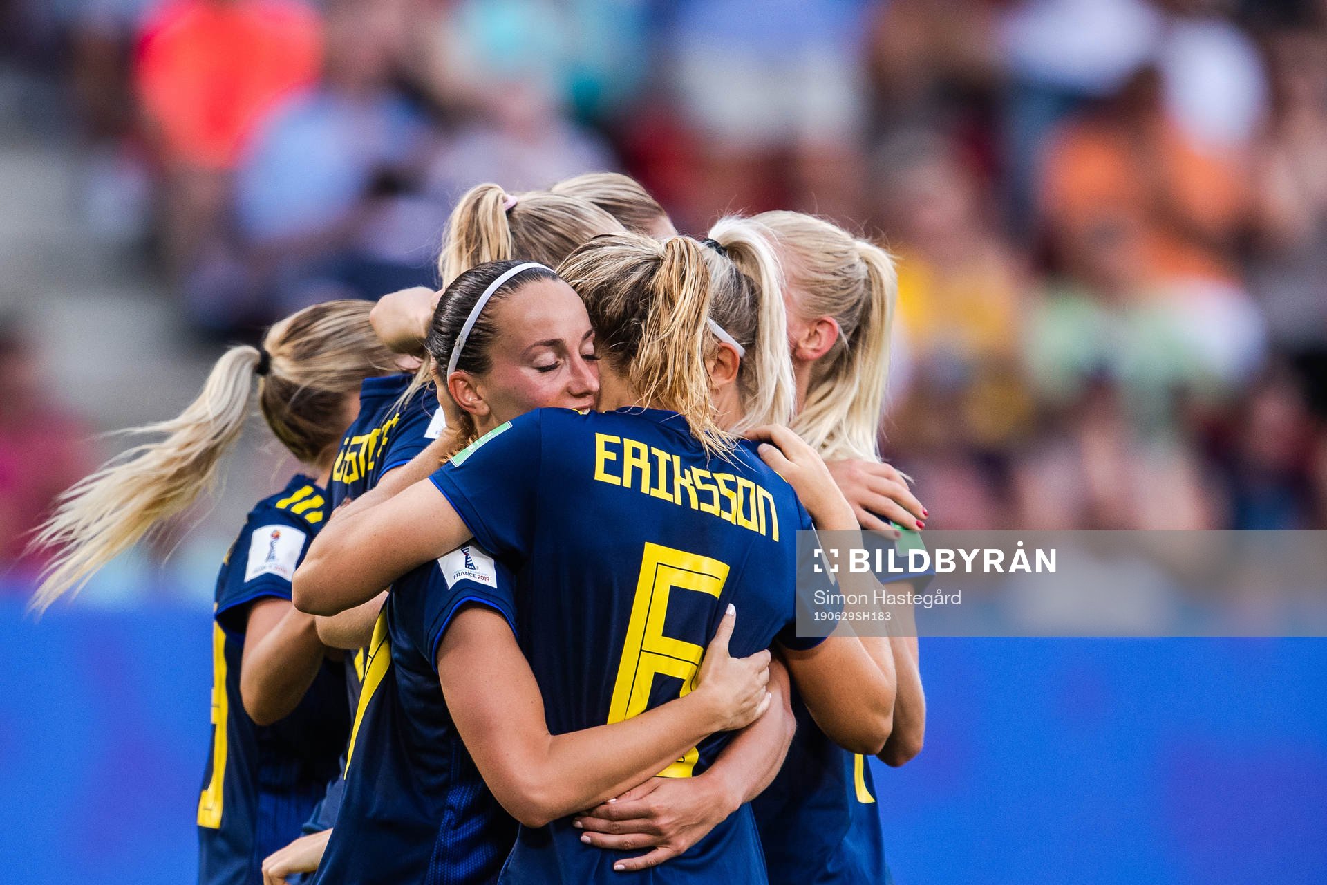 Kosovare Asllani and Magdalena Eriksson of Sweden celebrate