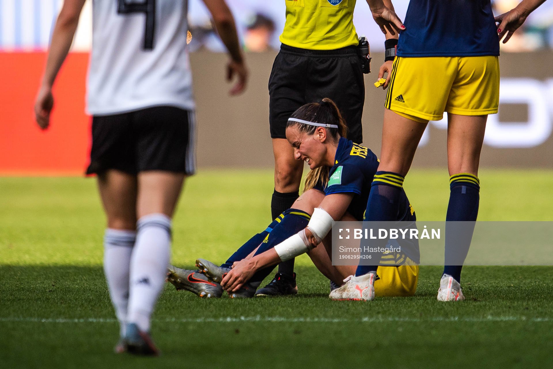 Kosovare Asllani of Sweden in pain