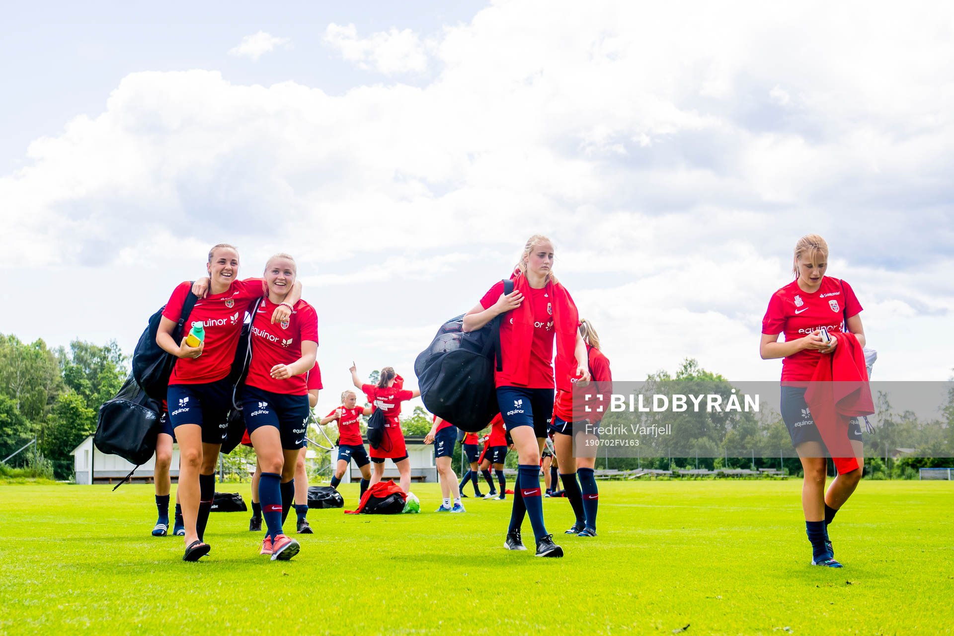 Jenny Kristine Røsholm Olsen, Anna Langås Jøsendal, Emilie Bragstad and My Haugland Sørsdahl of Norway after a training session on July 2, 2019 in Oslo.