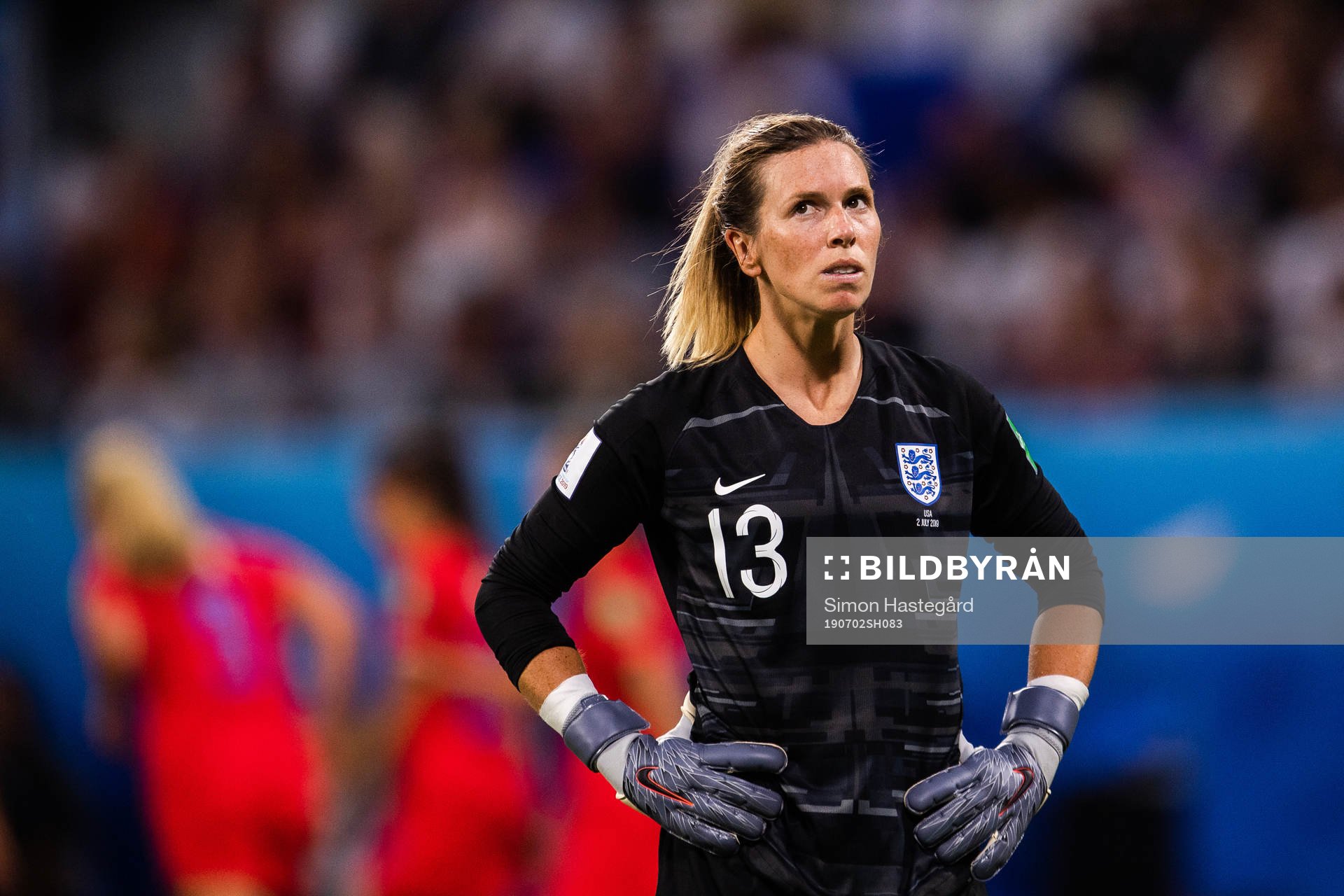 Goalkeeper Carly Telford of England looks dejected