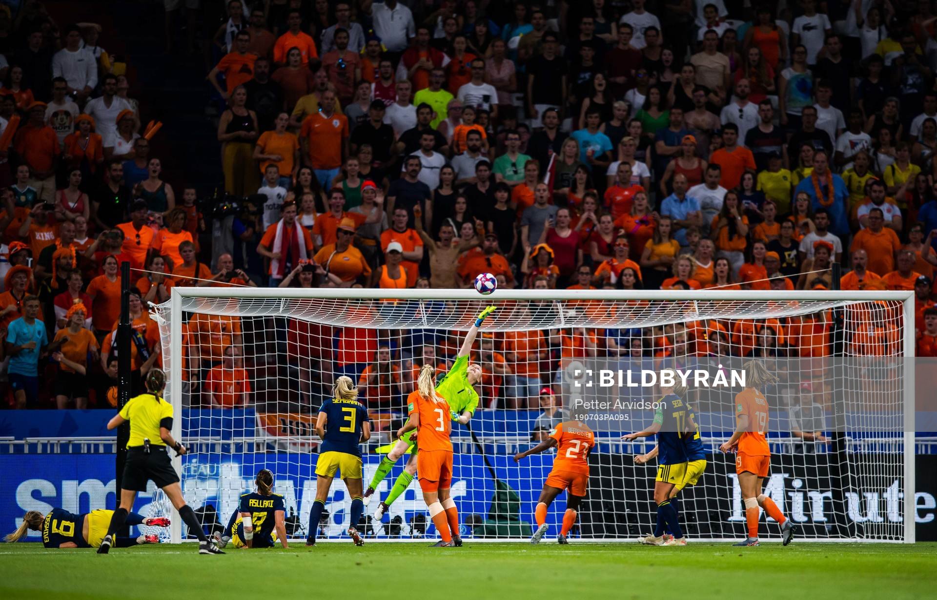 Goalkeeper Hedvig Lindahl of Sweden with a save