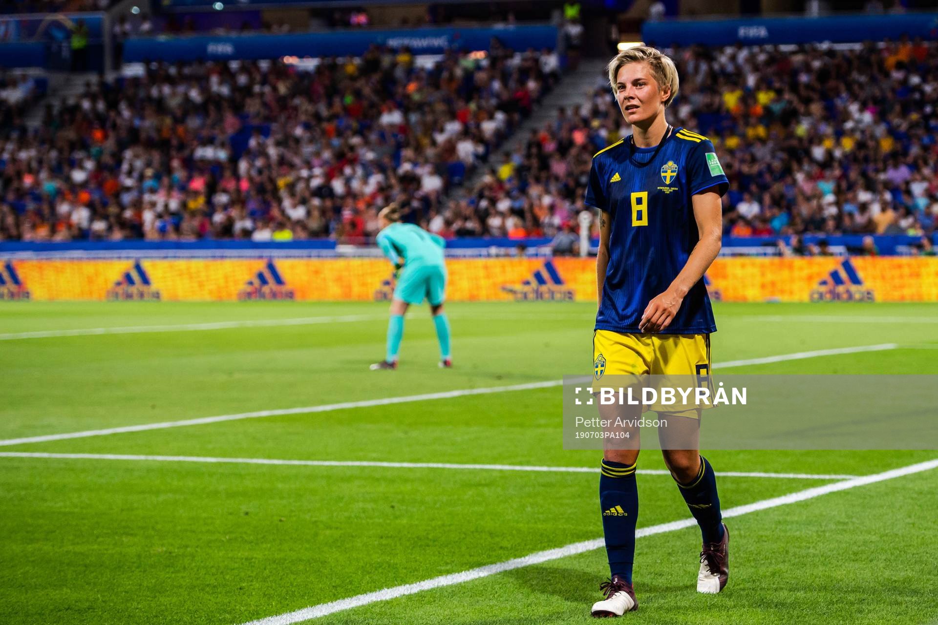 Lina Hurtig of Sweden leaves the pitch