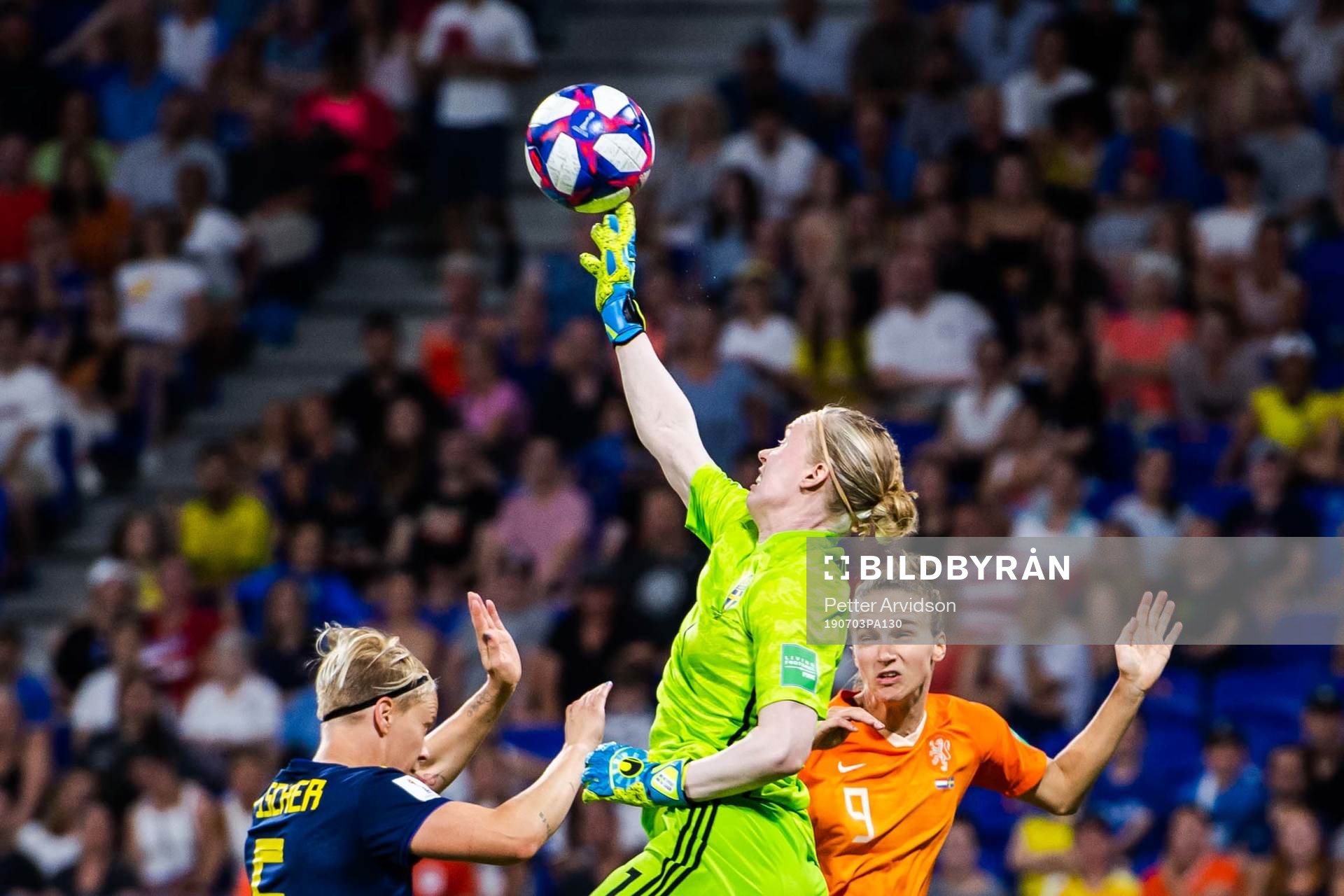 Goalkeeper Hedvig Lindahl of Sweden with a save
