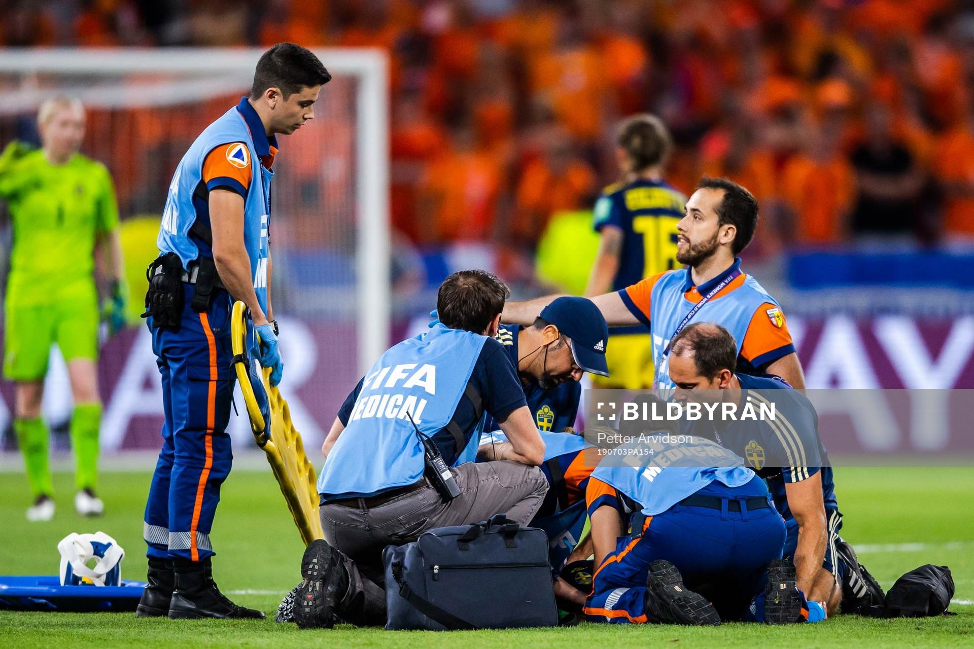 Kosovare Asllani of Sweden receives treatment