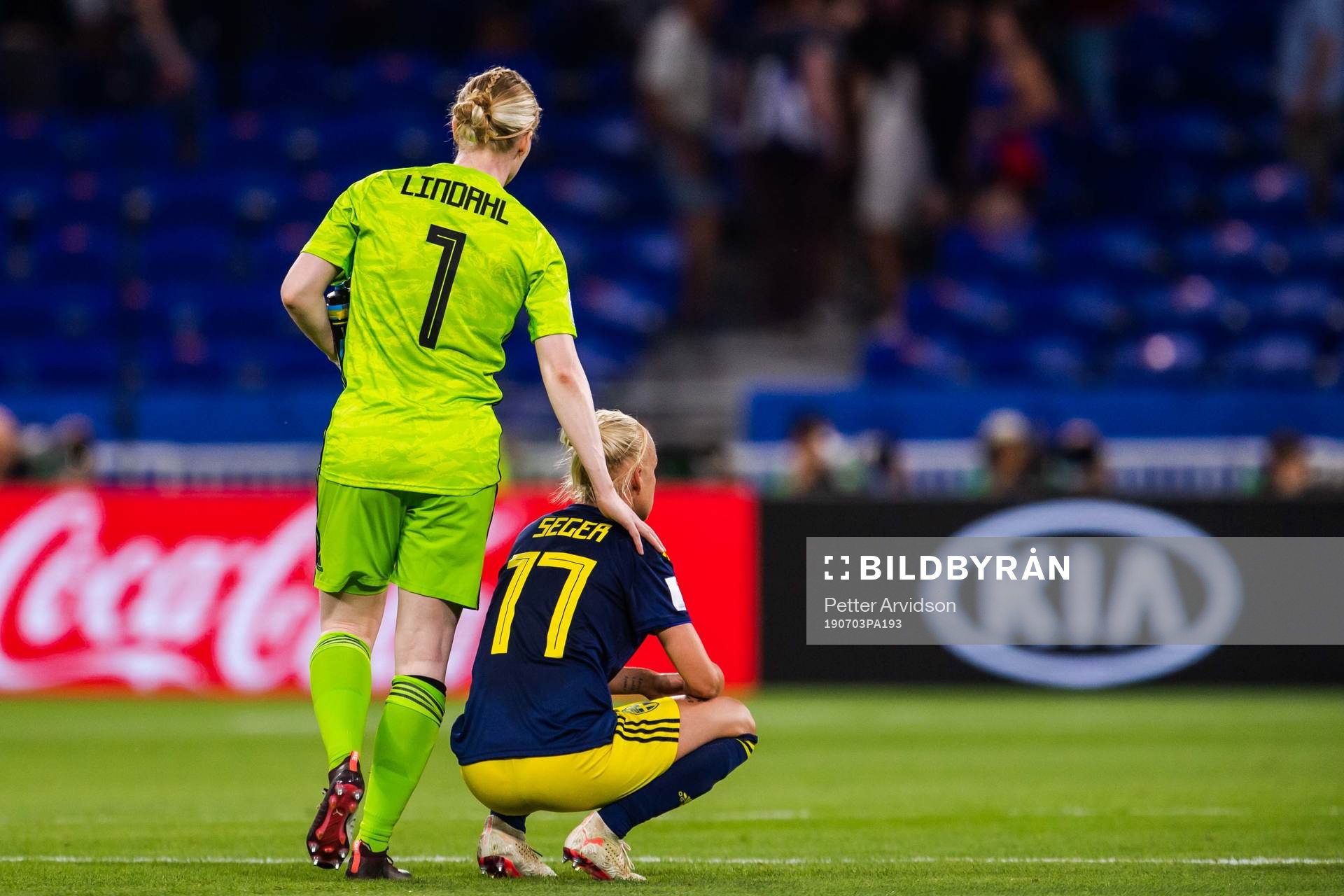 Goalkeeper Hedvig Lindahl and Caroline Seger