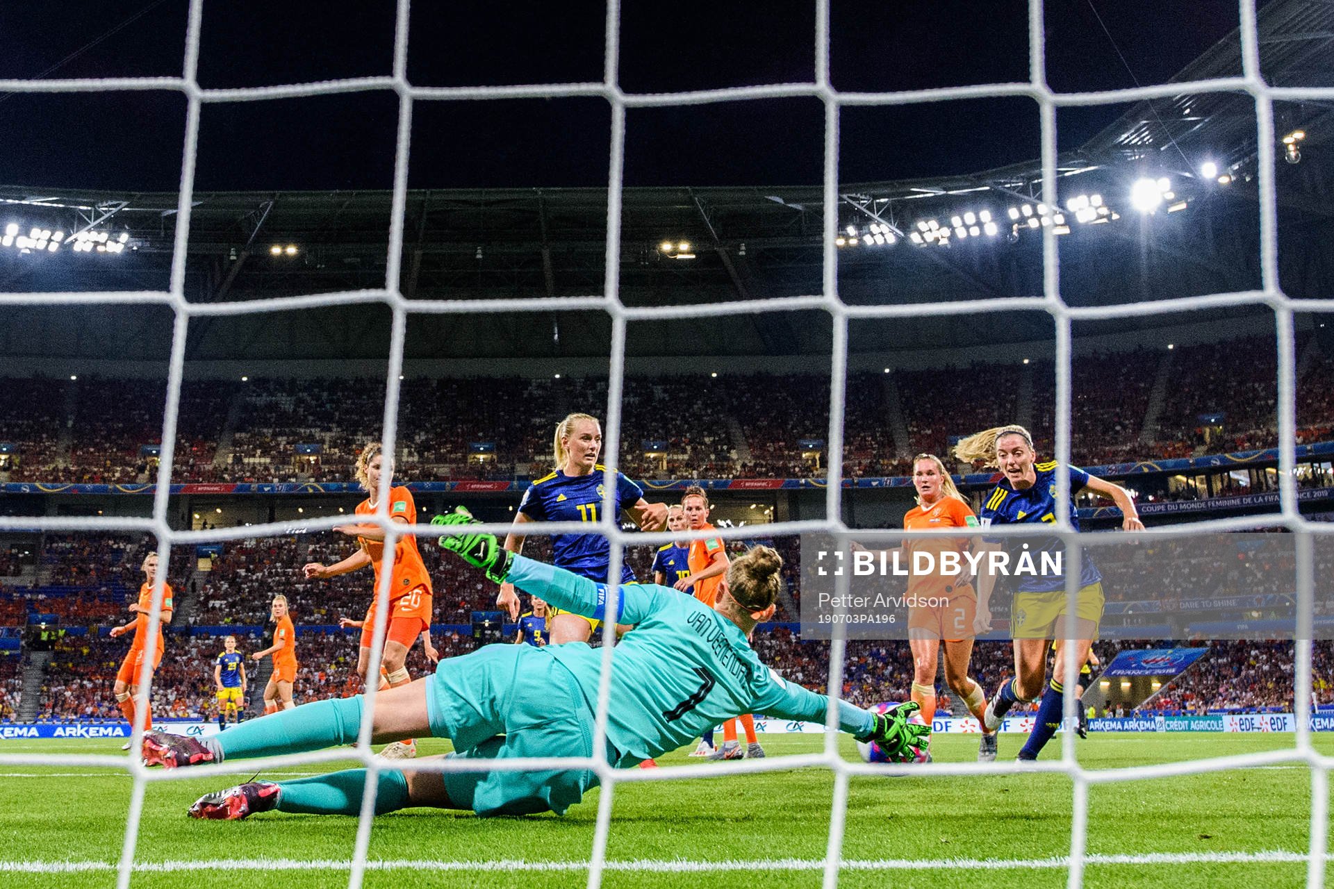goalkeeper Sari Van Veenendaal of Netherlands makes a save