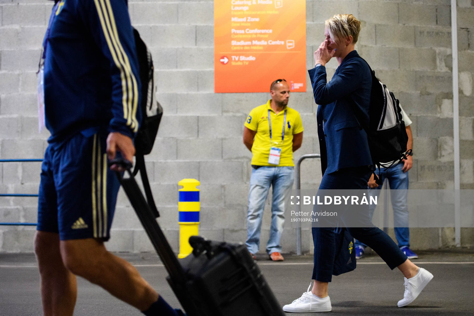 Nilla Fischer of Sweden leaves the stadium