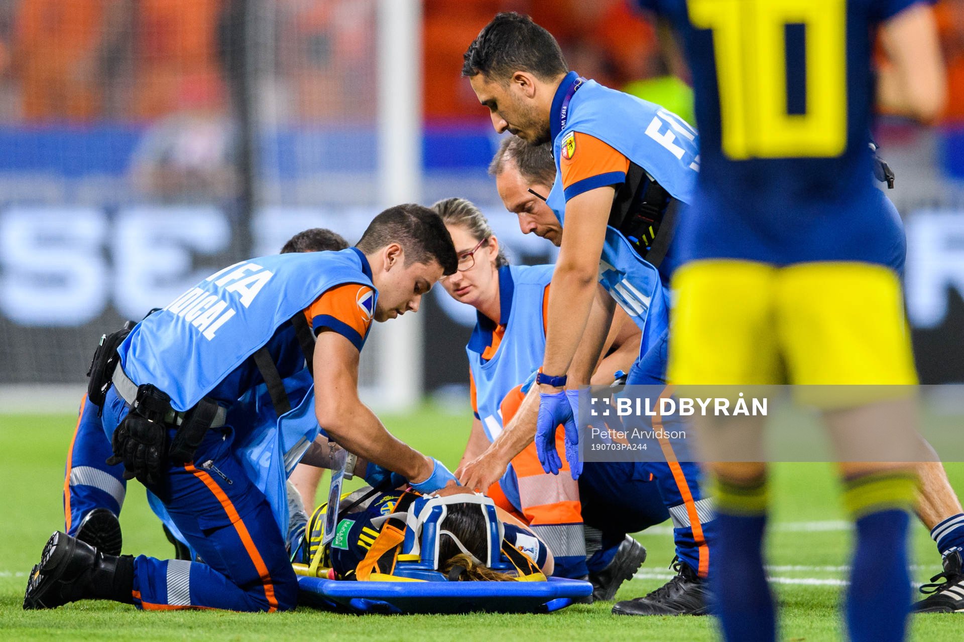 Kosovare Asllani of Sweden with a injury