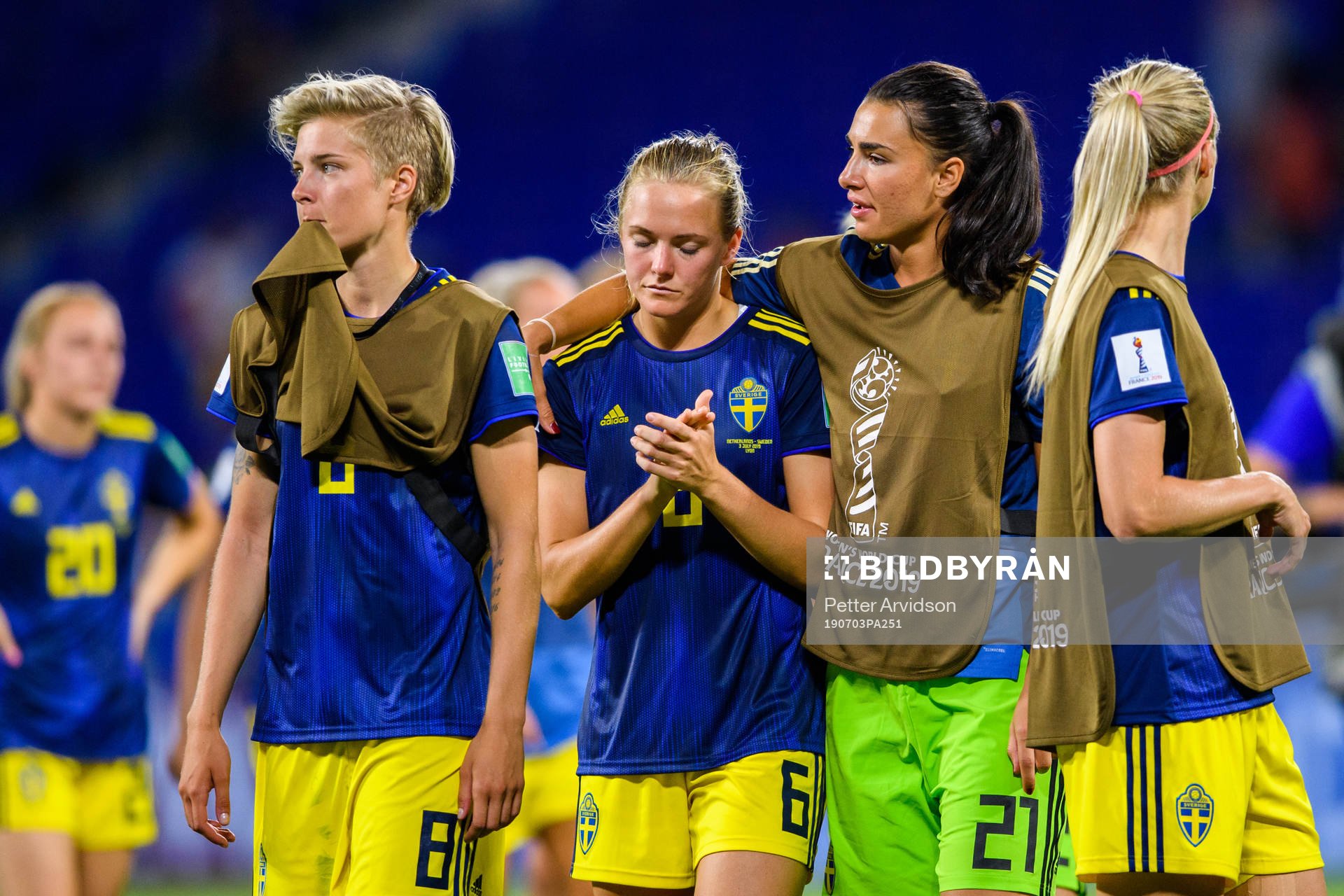 Lina Hurtig, Magdalena Eriksson and goalkeeper Zecira