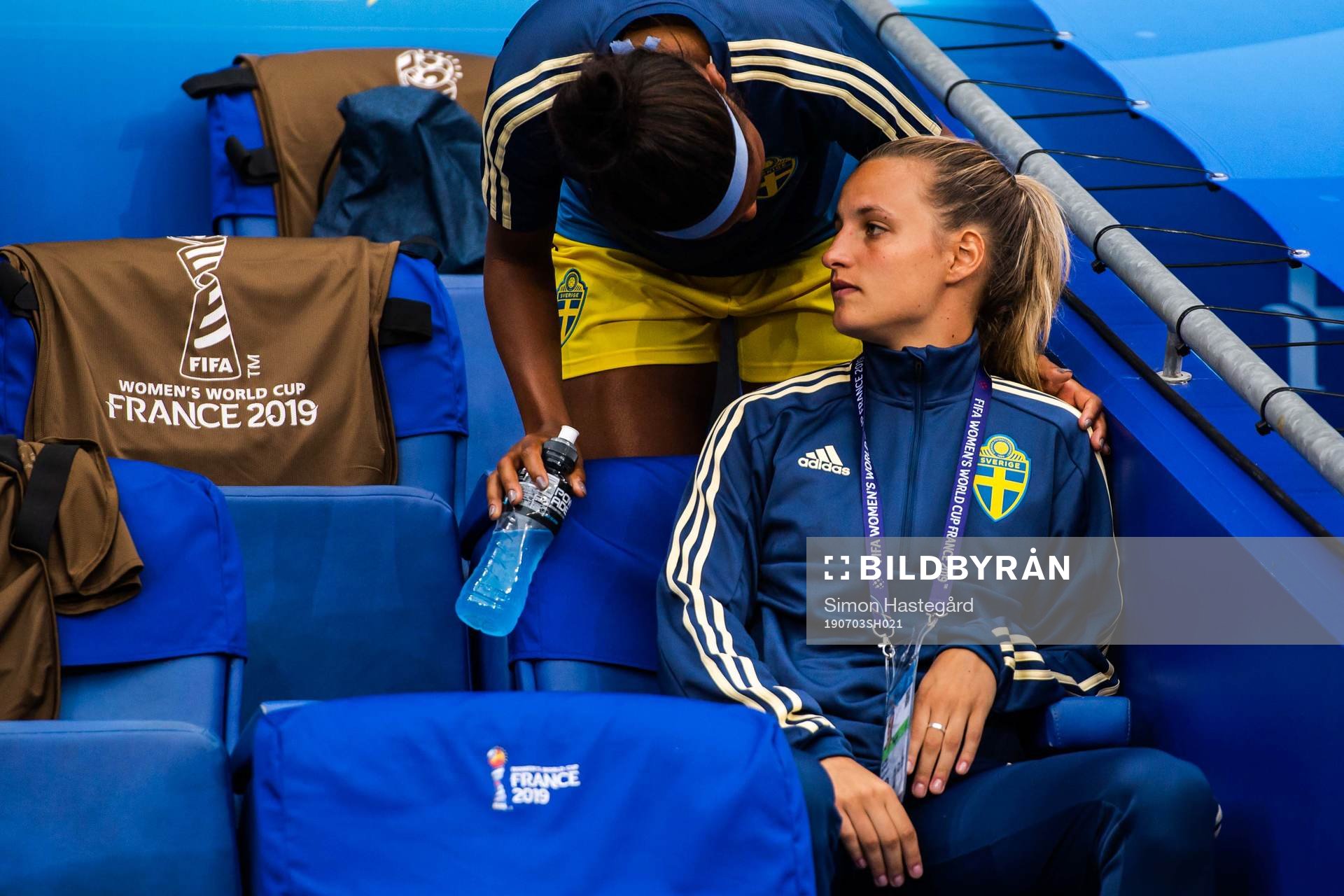 Injured Nathalie Björn of Sweden in the stands
