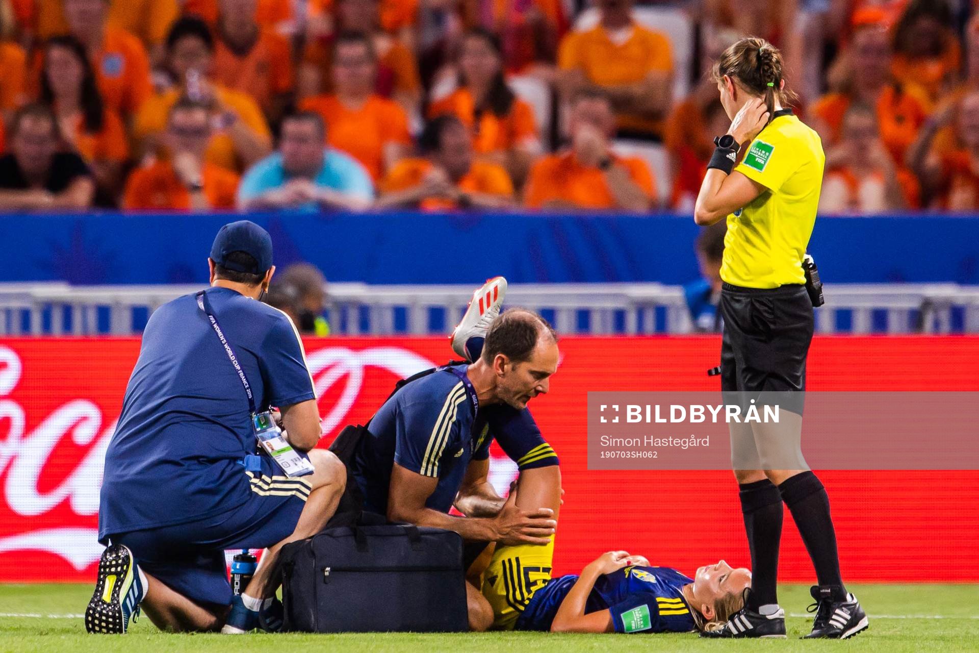 Elin Rubensson of Sweden receives treatment