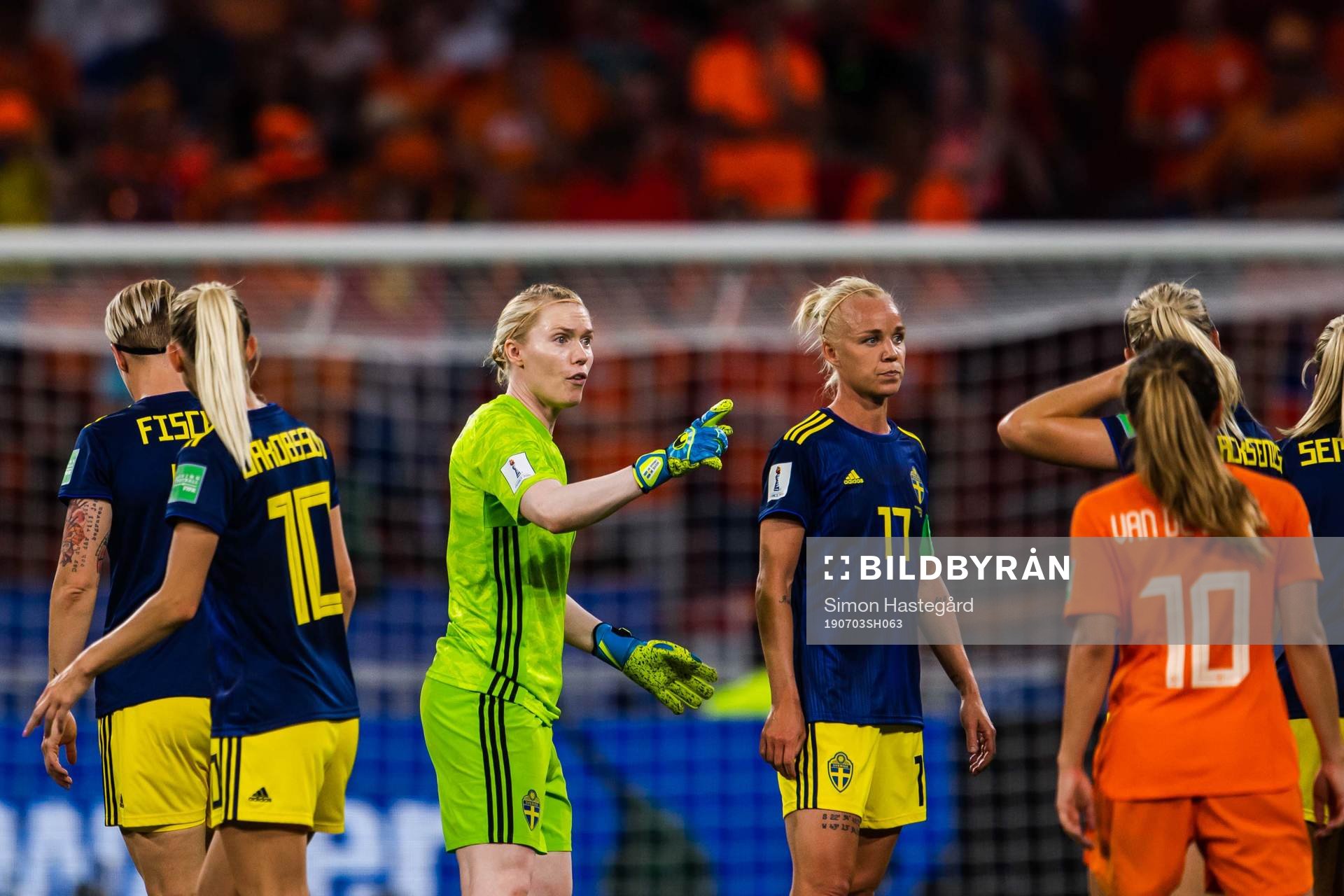 Goalkeeper Hedvig Lindahl and Caroline Seger of Sweden
